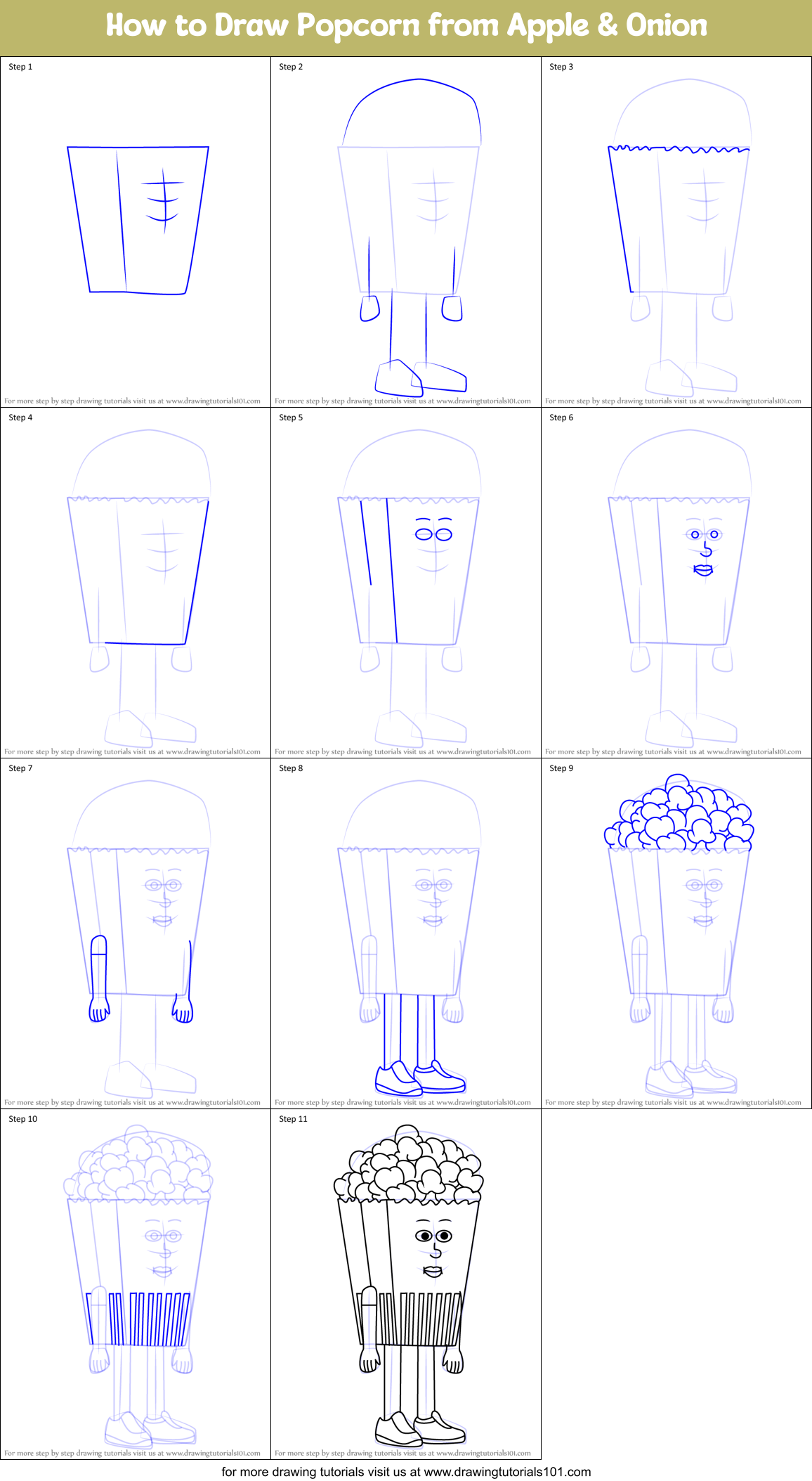 How to Draw Popcorn from Apple & Onion Printable Step by Step