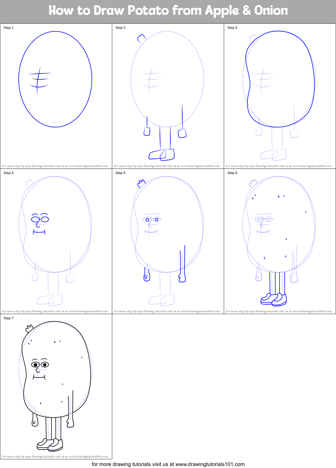 How to Draw Potato from Apple & Onion Printable Step by Step