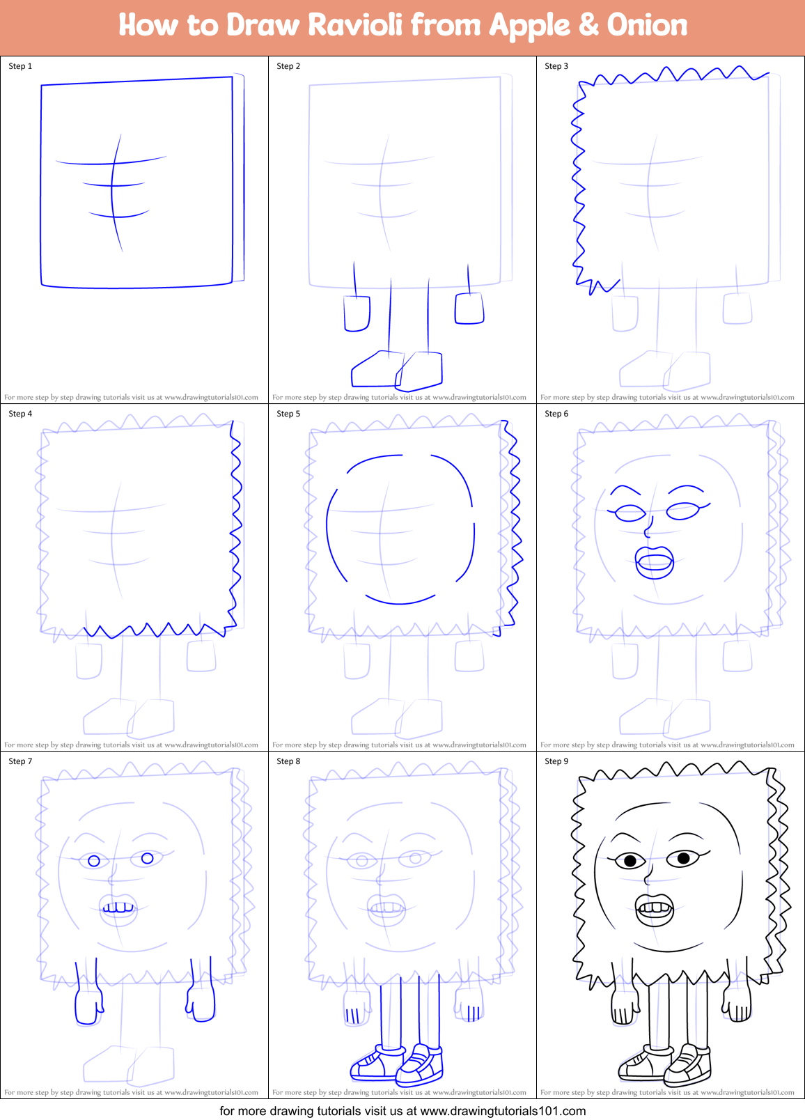 How to Draw Ravioli from Apple & Onion Printable Step by Step