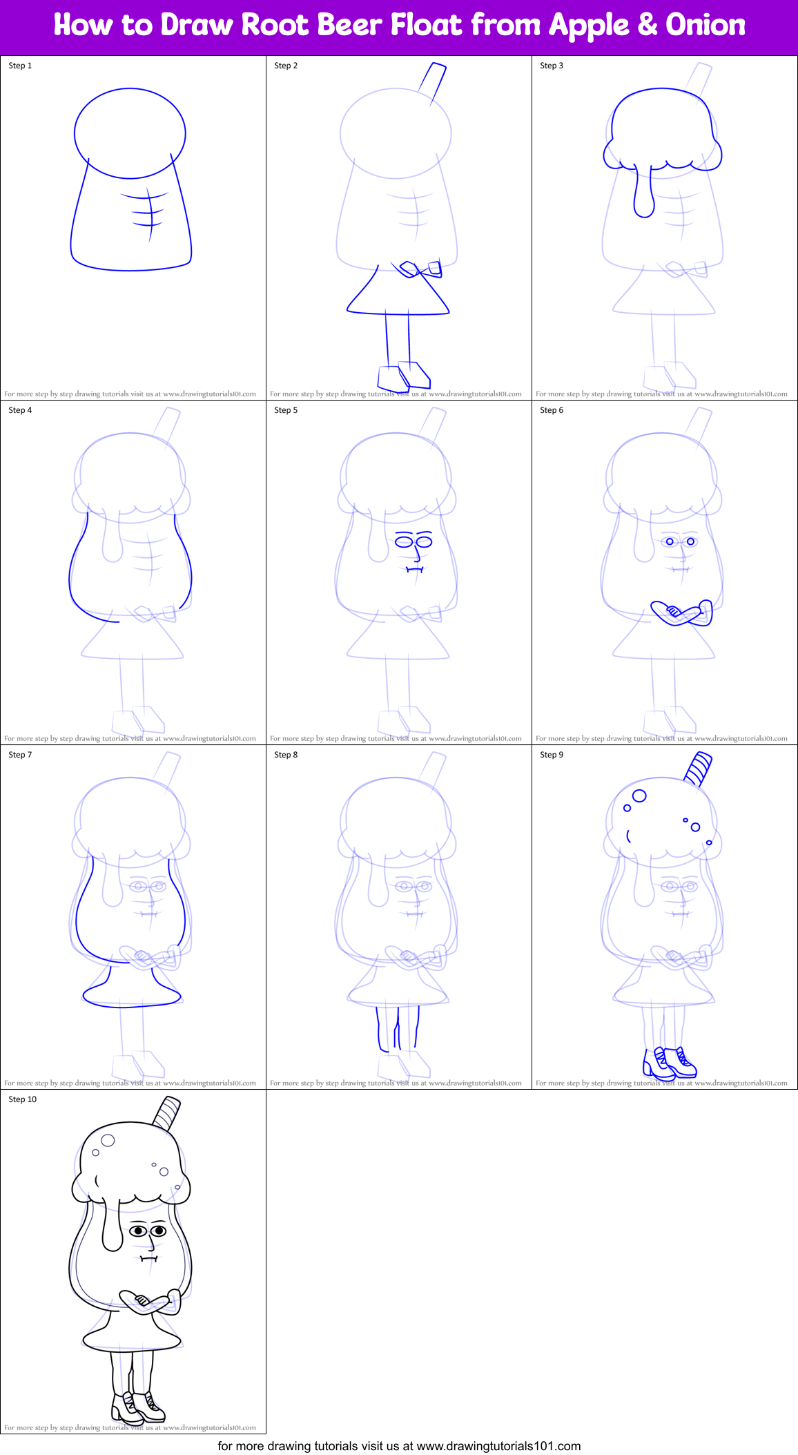 How to Draw Root Beer Float from Apple & Onion Printable Step by Step