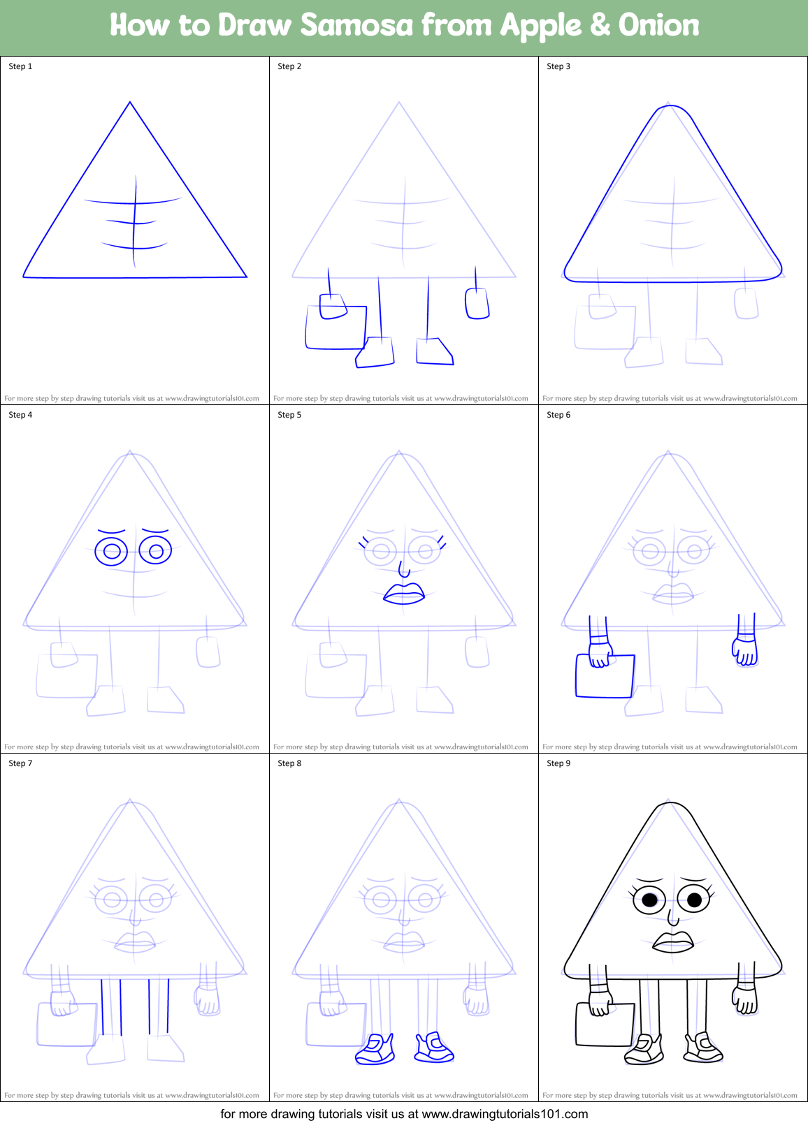 How to Draw Samosa from Apple & Onion Printable Step by Step
