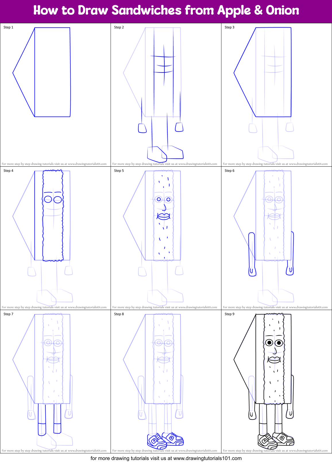 How to Draw Sandwiches from Apple & Onion Printable Step by Step