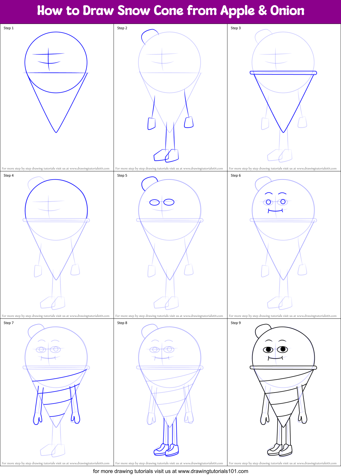 How to Draw Snow Cone from Apple & Onion Printable Step by Step