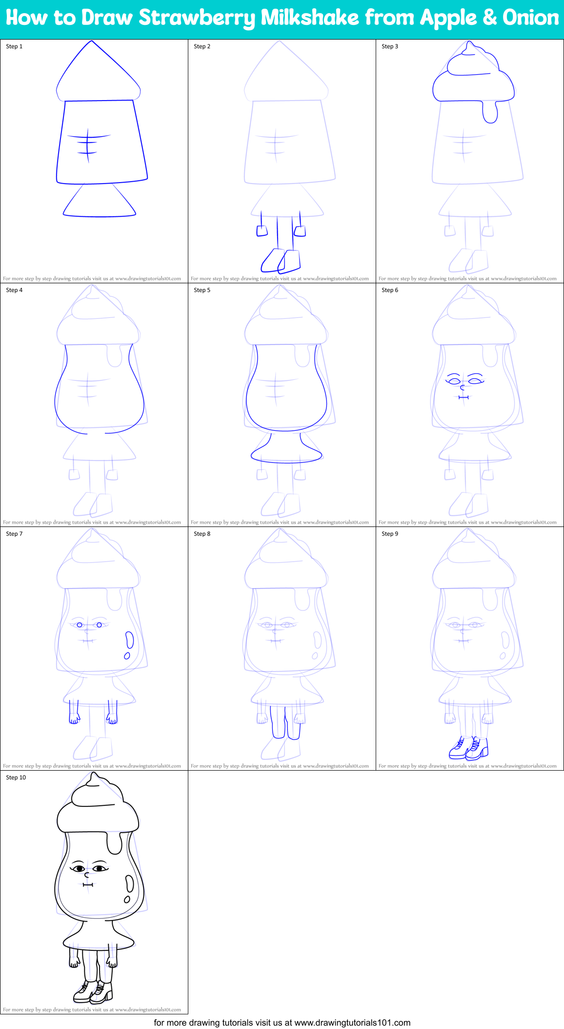 How to Draw Strawberry Milkshake from Apple & Onion Printable Step by Step