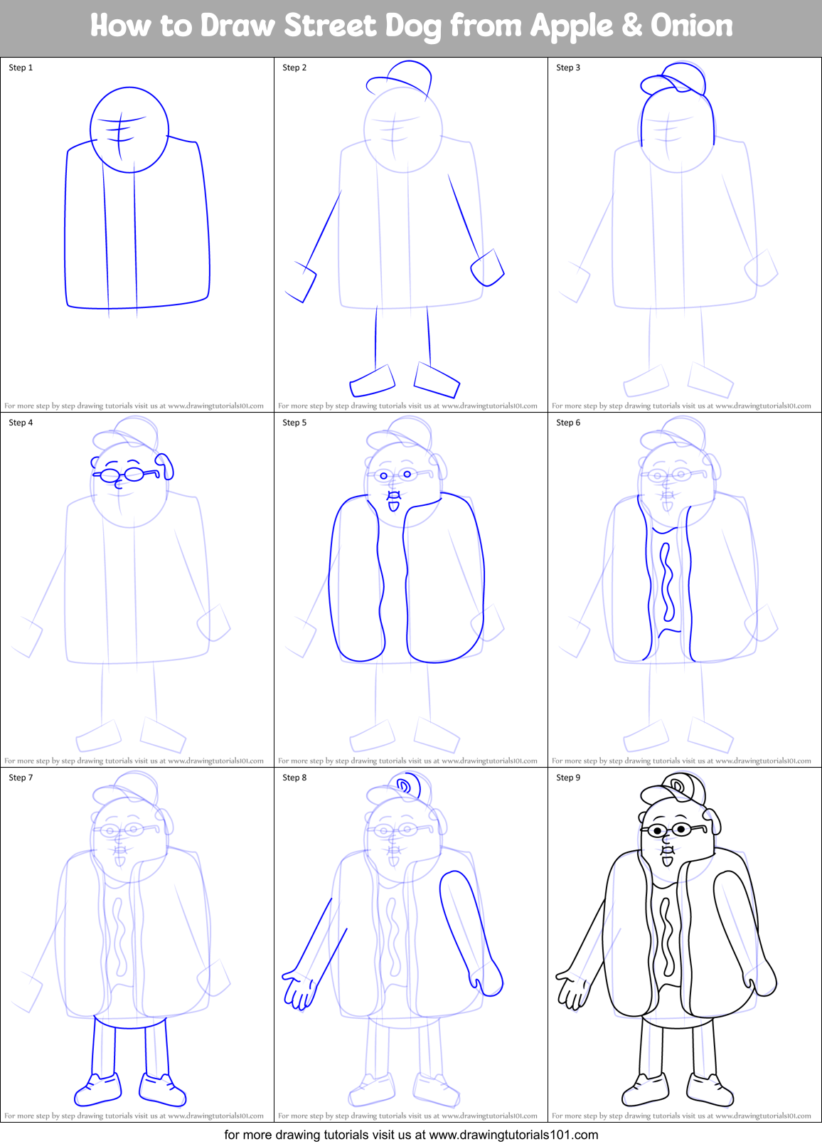 How to Draw Street Dog from Apple & Onion Printable Step by Step