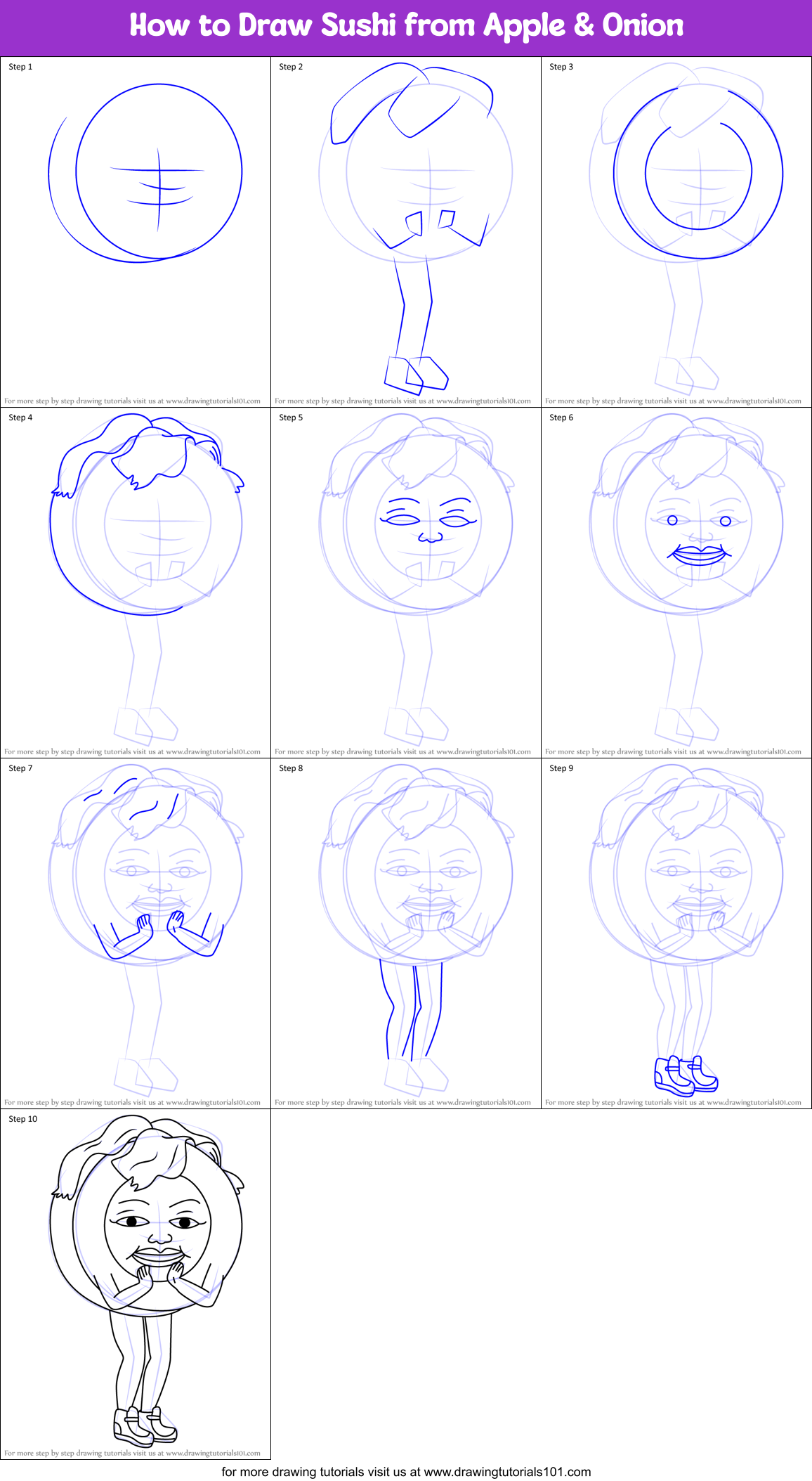 How to Draw Sushi from Apple & Onion Printable Step by Step