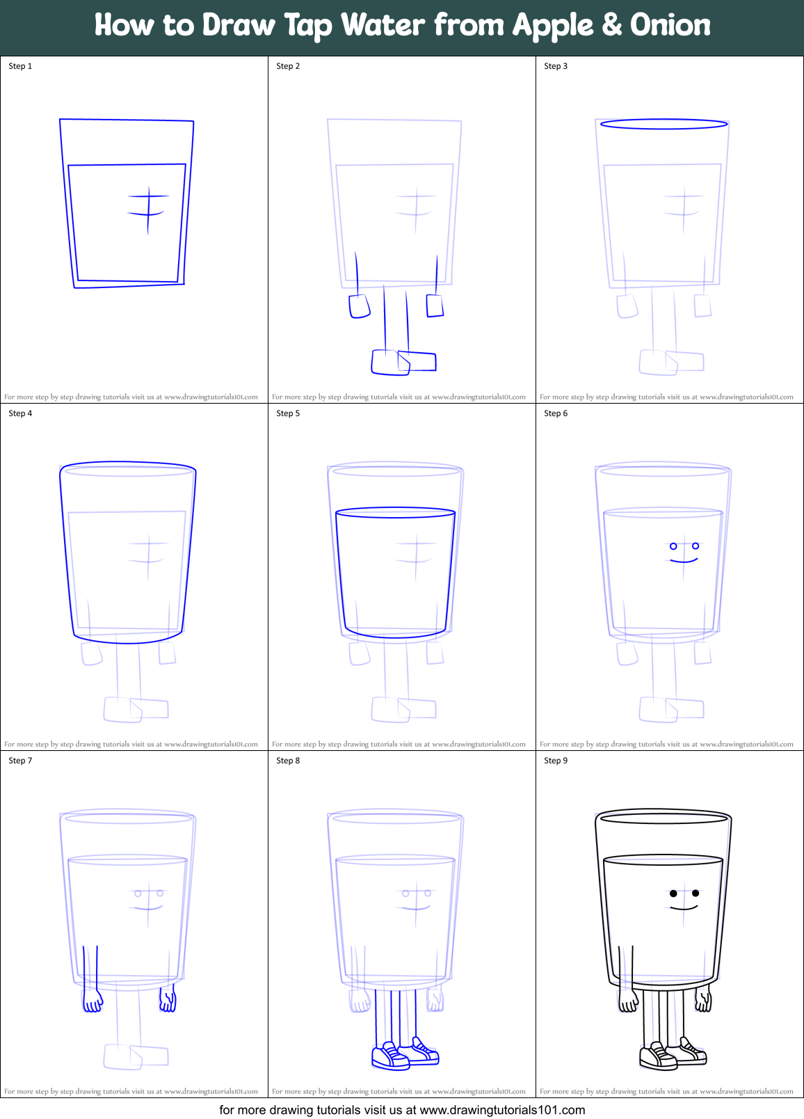 How to Draw Tap Water from Apple & Onion Printable Step by Step