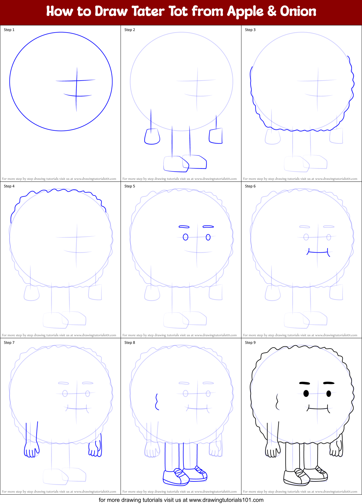 How to Draw Tater Tot from Apple & Onion Printable Step by Step