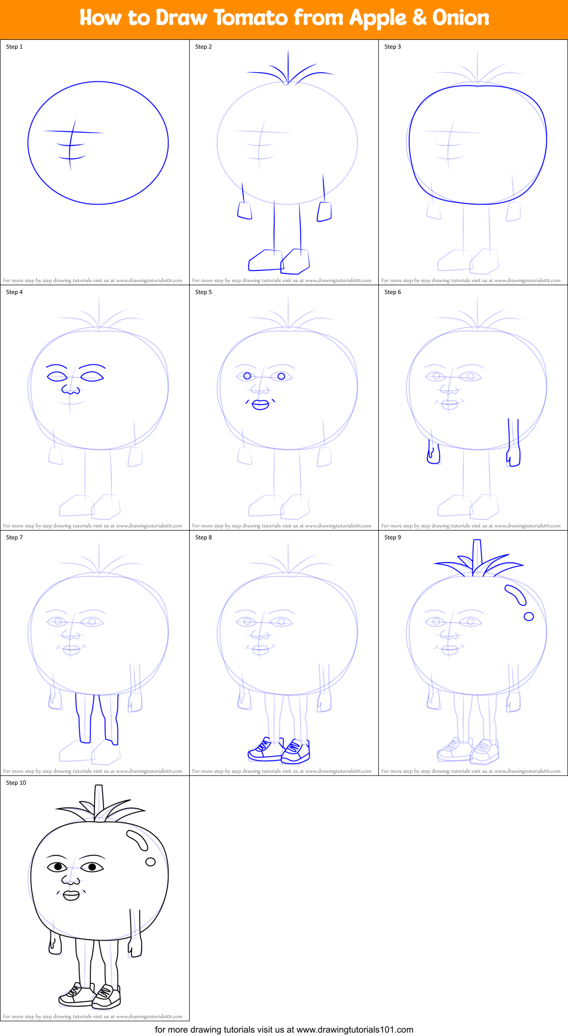 How to Draw Tomato from Apple & Onion Printable Step by Step