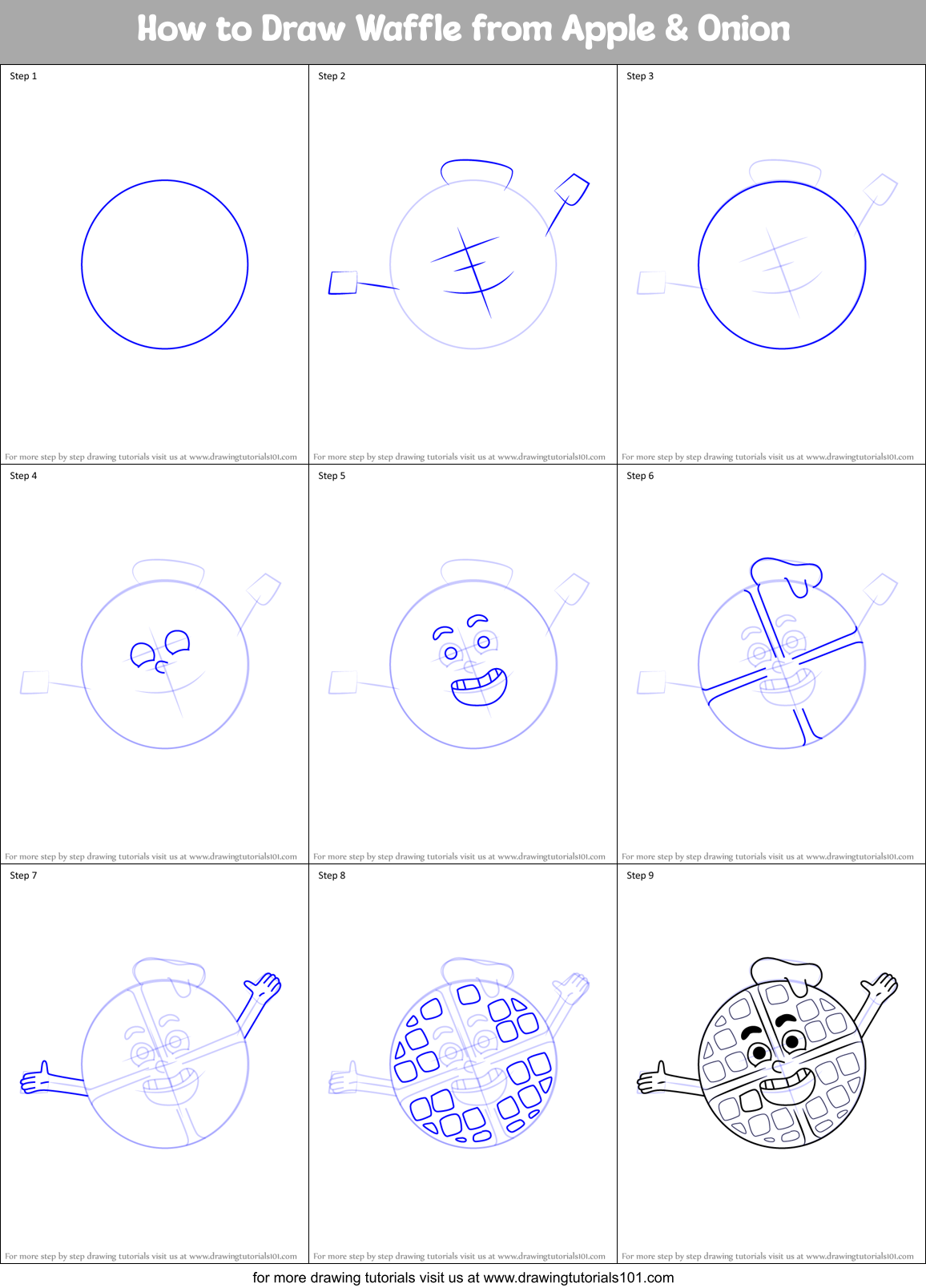 How to Draw Waffle from Apple & Onion Printable Step by Step