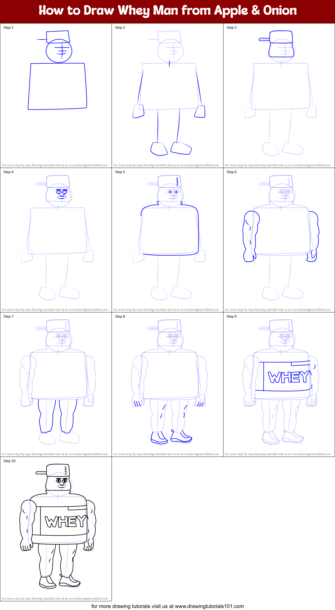 How to Draw Whey Man from Apple & Onion Printable Step by Step