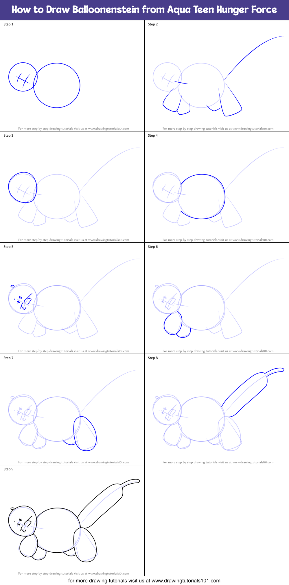 How to Draw Balloonenstein from Aqua Teen Hunger Force Printable Step by Step
