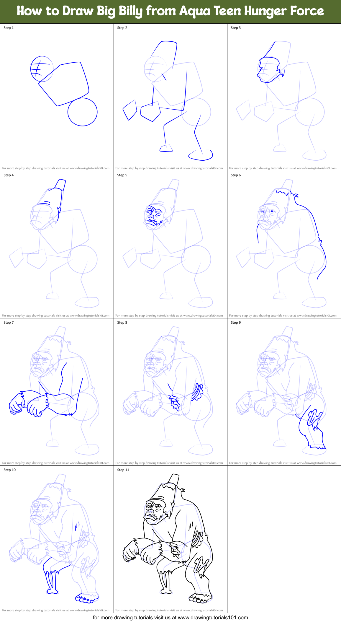 How to Draw Big Billy from Aqua Teen Hunger Force Printable Step by Step