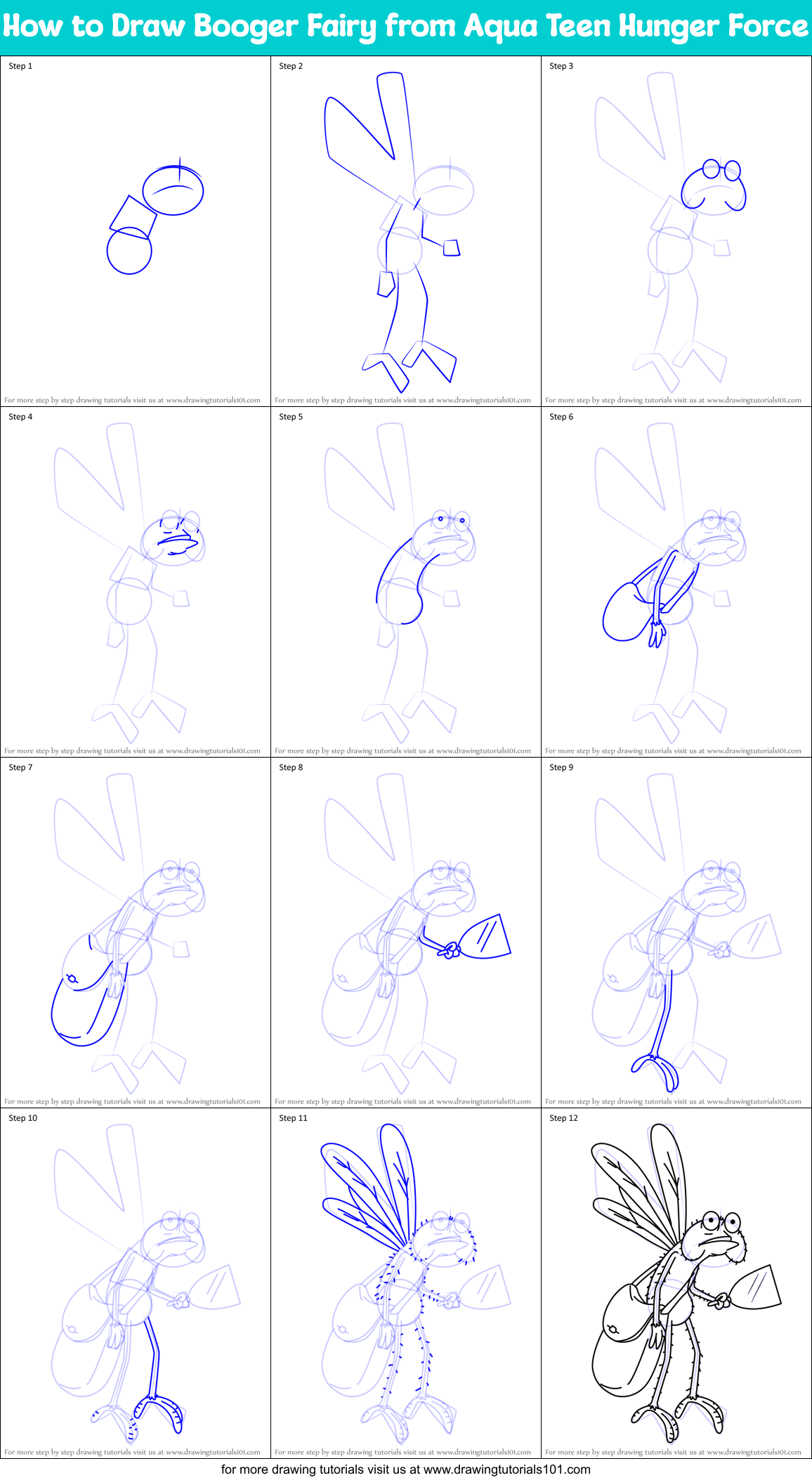 How to Draw Booger Fairy from Aqua Teen Hunger Force Printable Step by Step