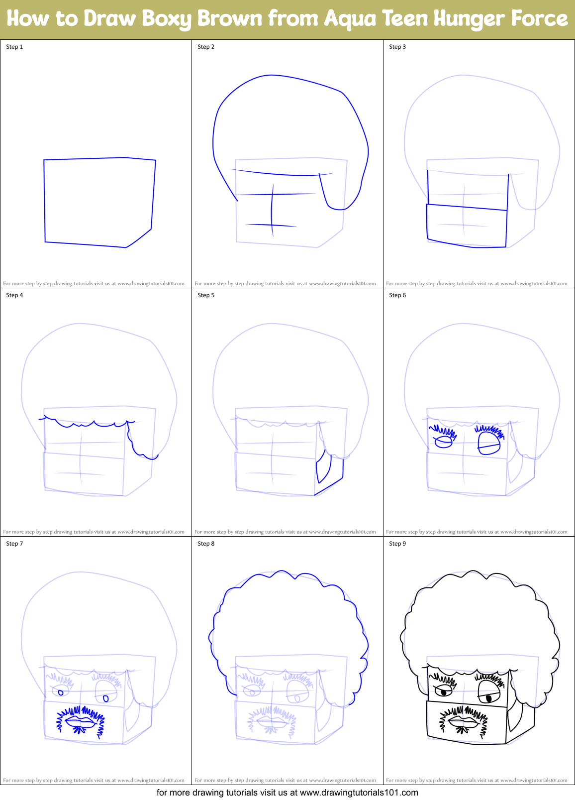 How to Draw Boxy Brown from Aqua Teen Hunger Force Printable Step by Step