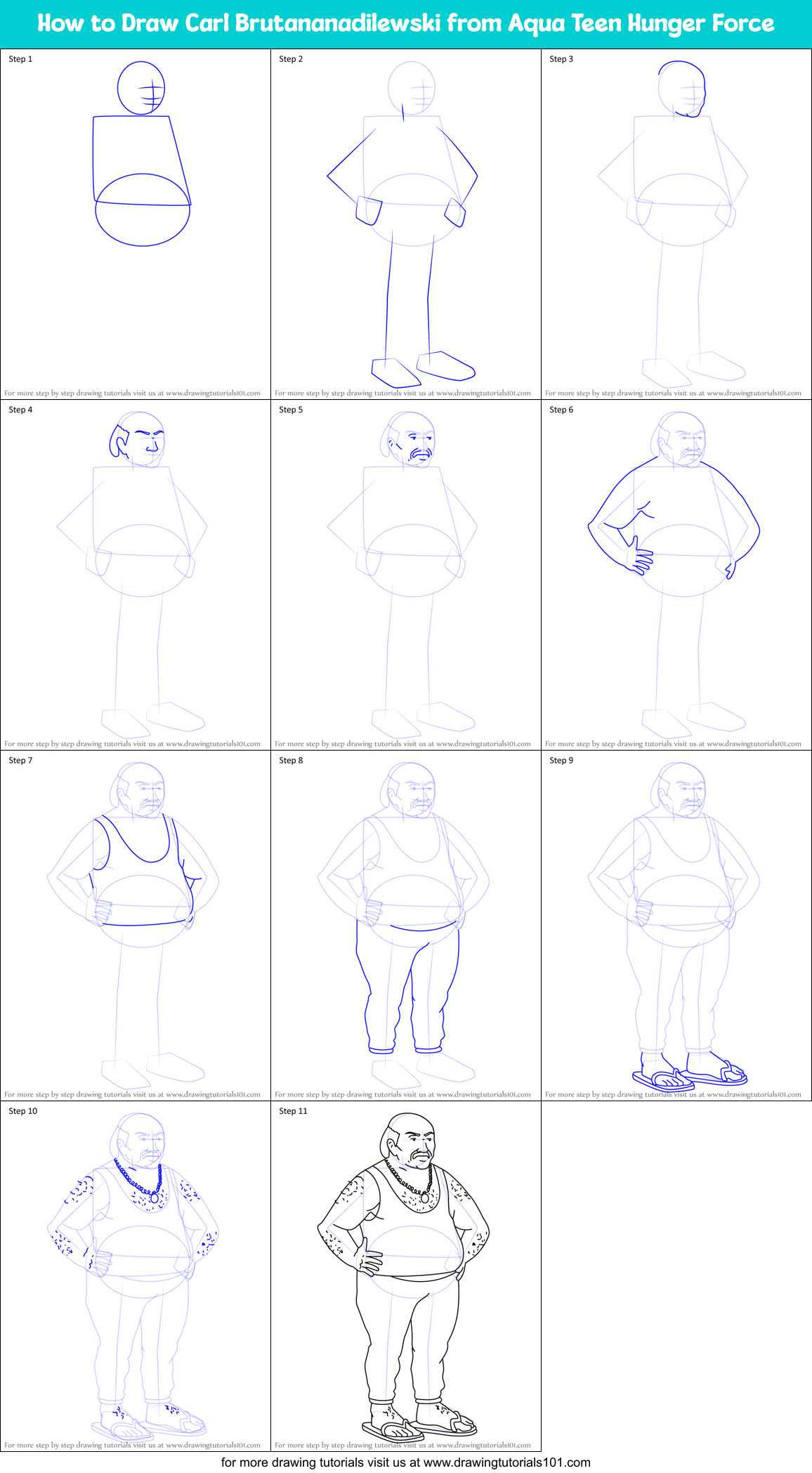 How to Draw Carl Brutananadilewski from Aqua Teen Hunger Force Printable Step by Step