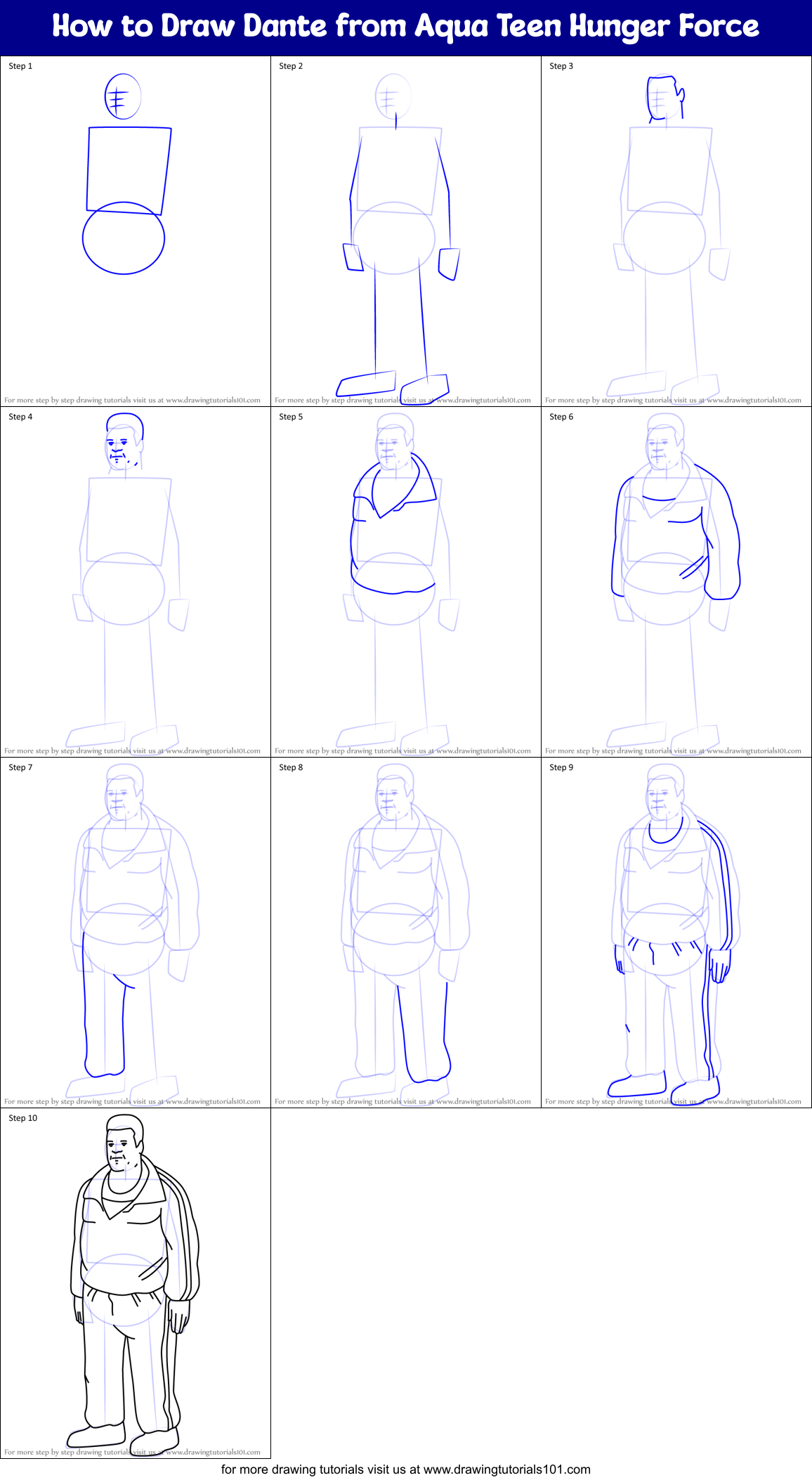 How to Draw Dante from Aqua Teen Hunger Force Printable Step by Step