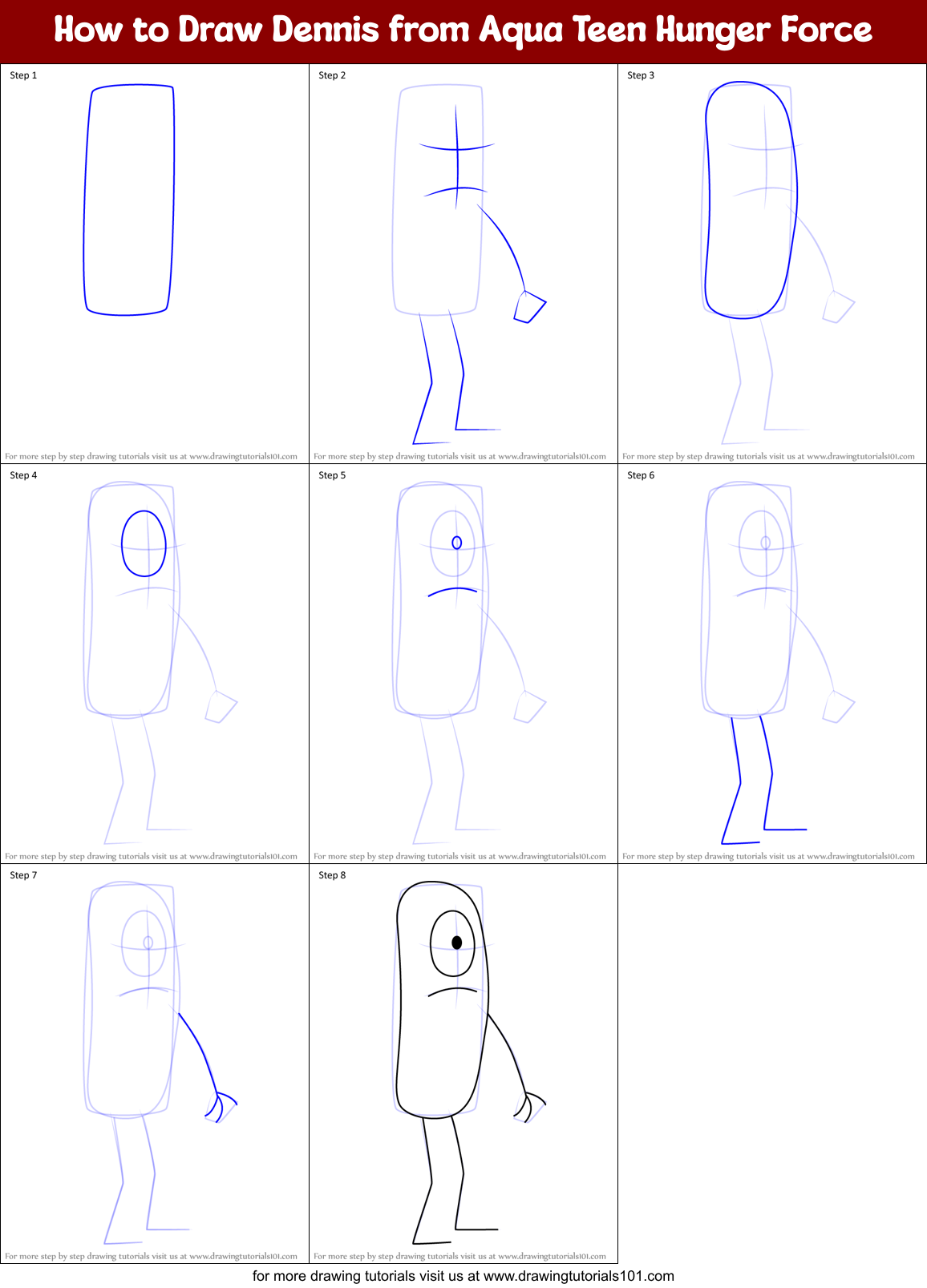 How to Draw Dennis from Aqua Teen Hunger Force Printable Step by Step