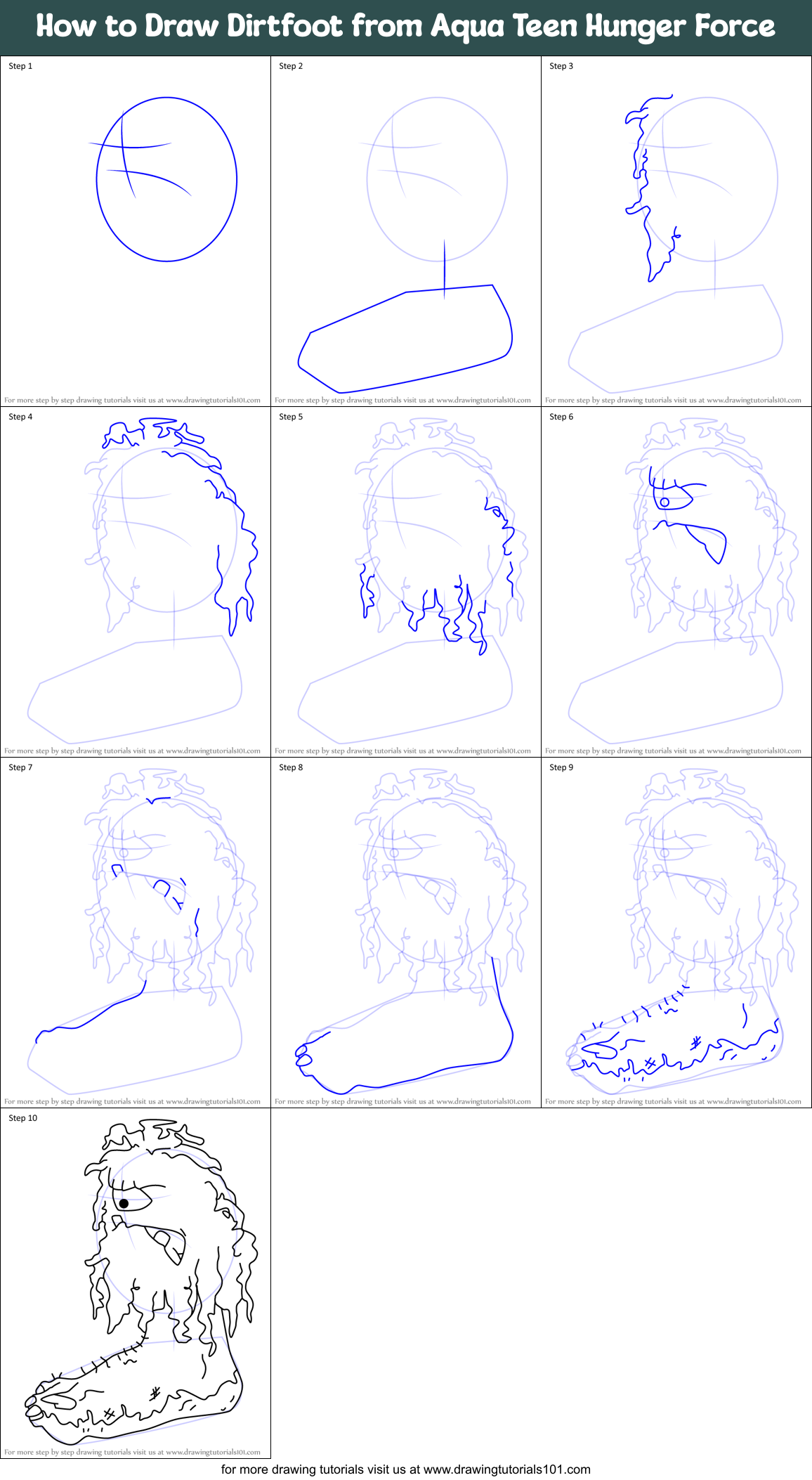 How to Draw Dirtfoot from Aqua Teen Hunger Force Printable Step by Step