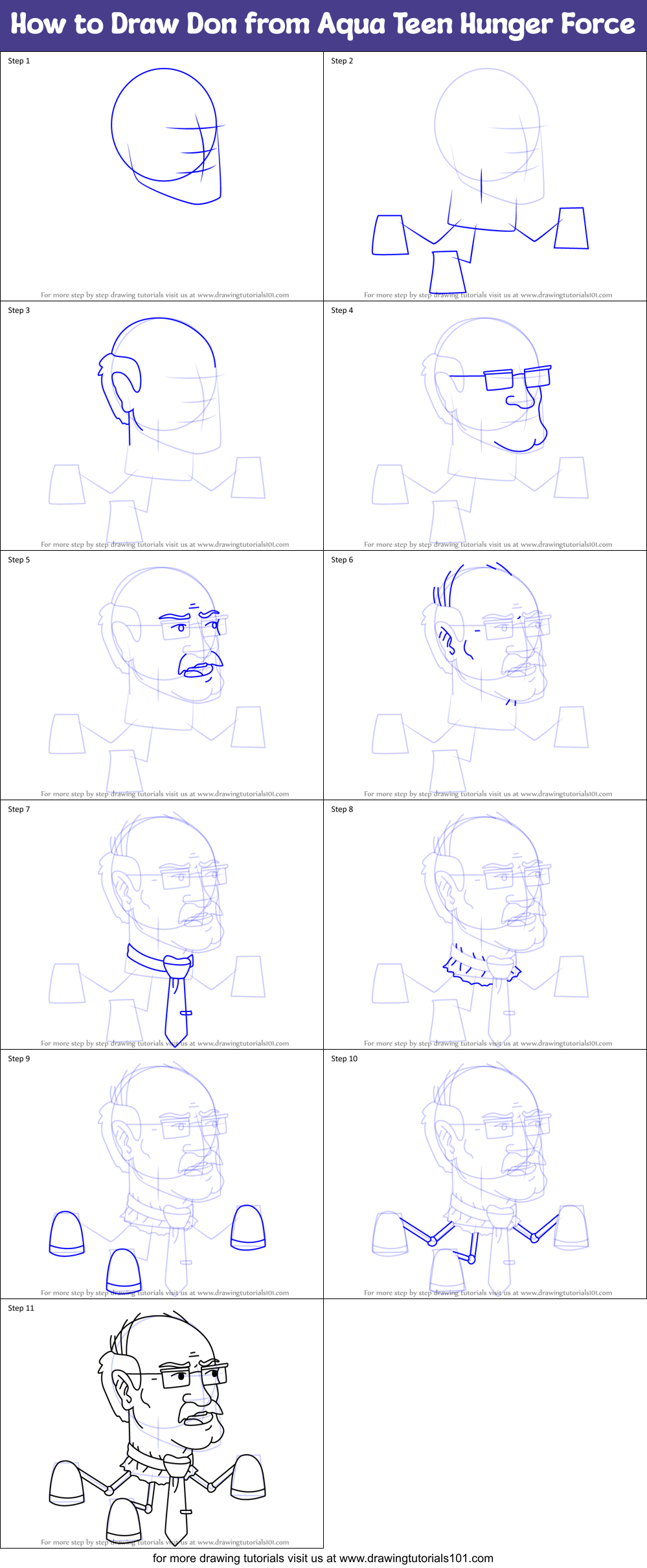 How to Draw Don from Aqua Teen Hunger Force Printable Step by Step