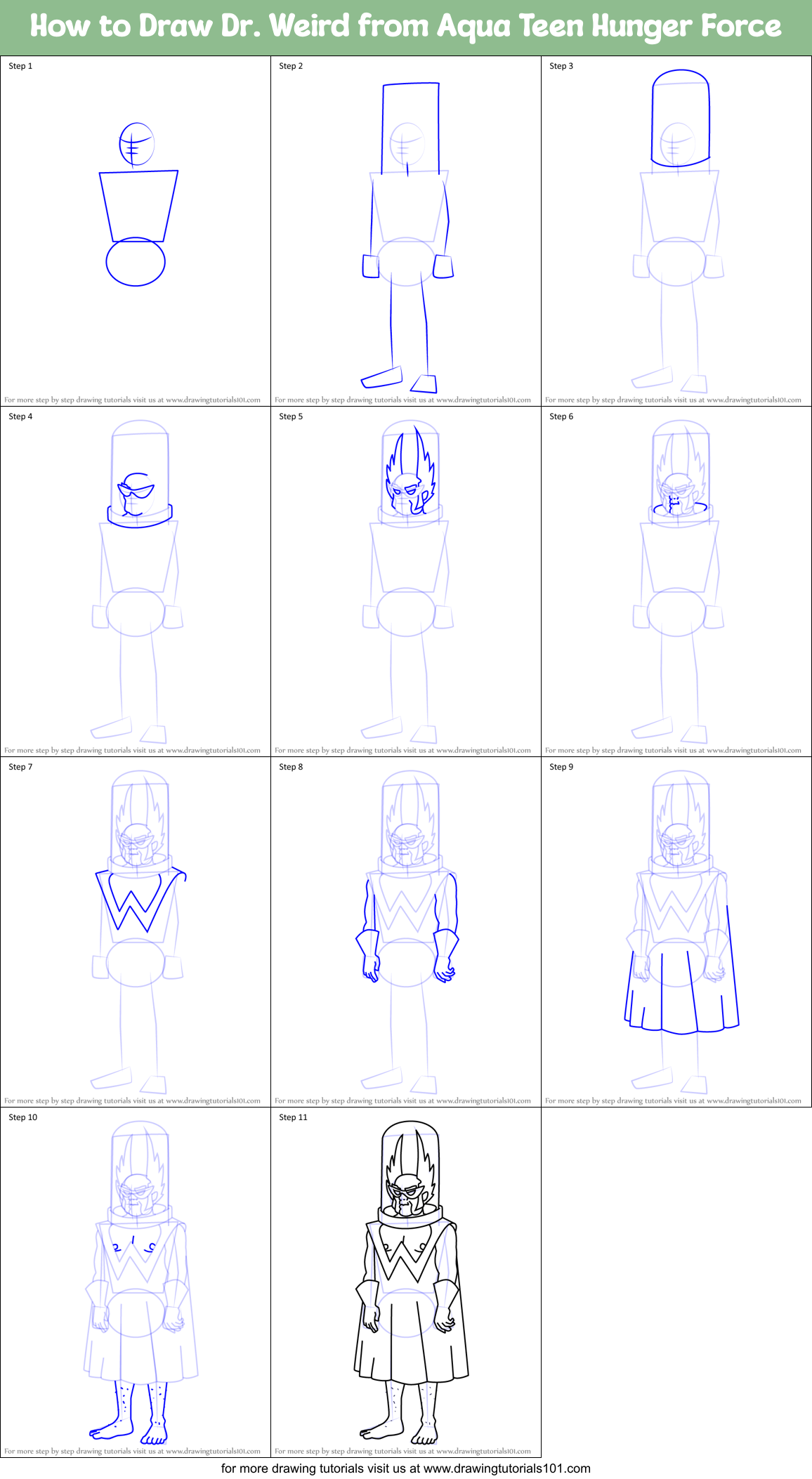 How to Draw Dr. Weird from Aqua Teen Hunger Force Printable Step by Step