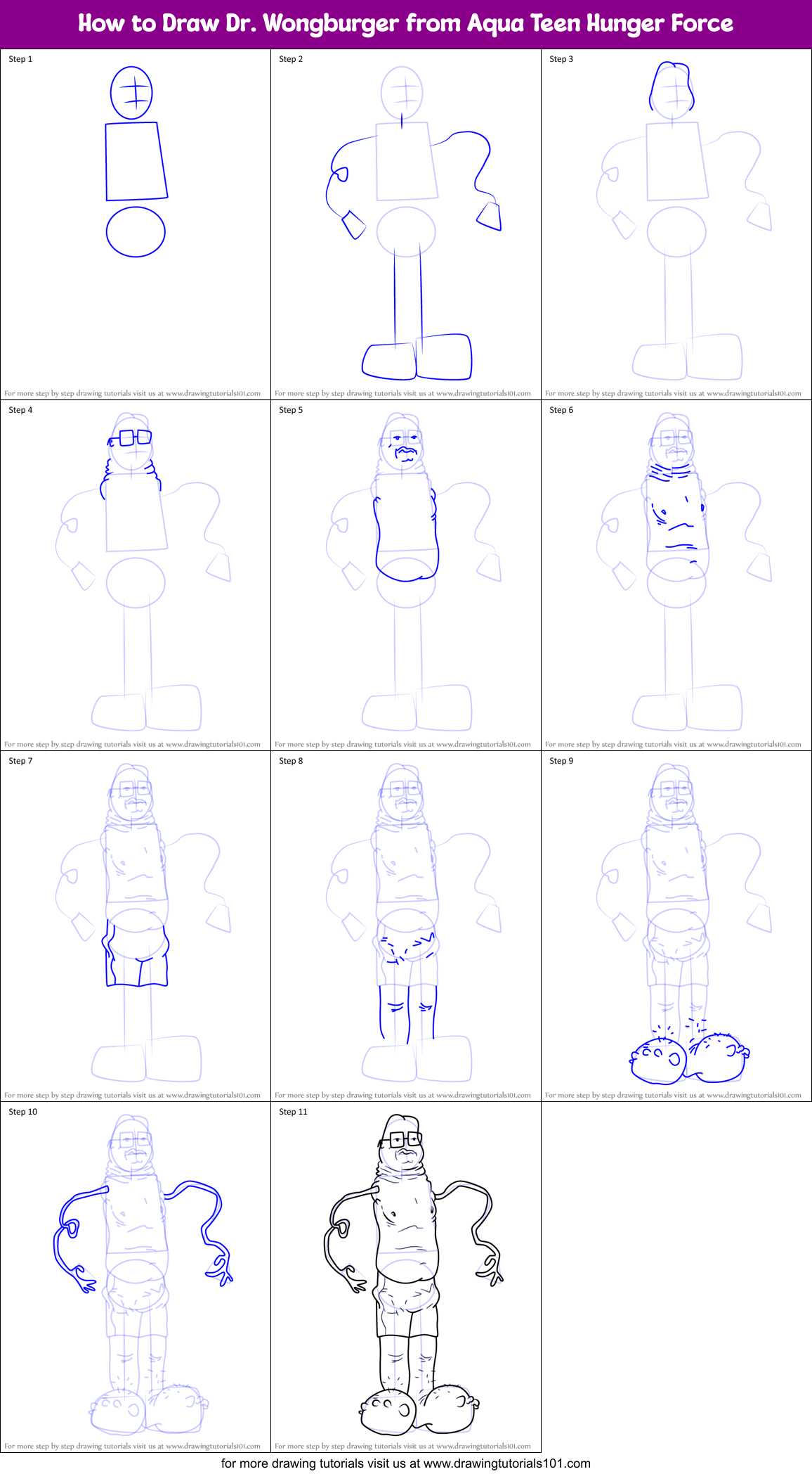 How to Draw Dr. Wongburger from Aqua Teen Hunger Force Printable Step by Step