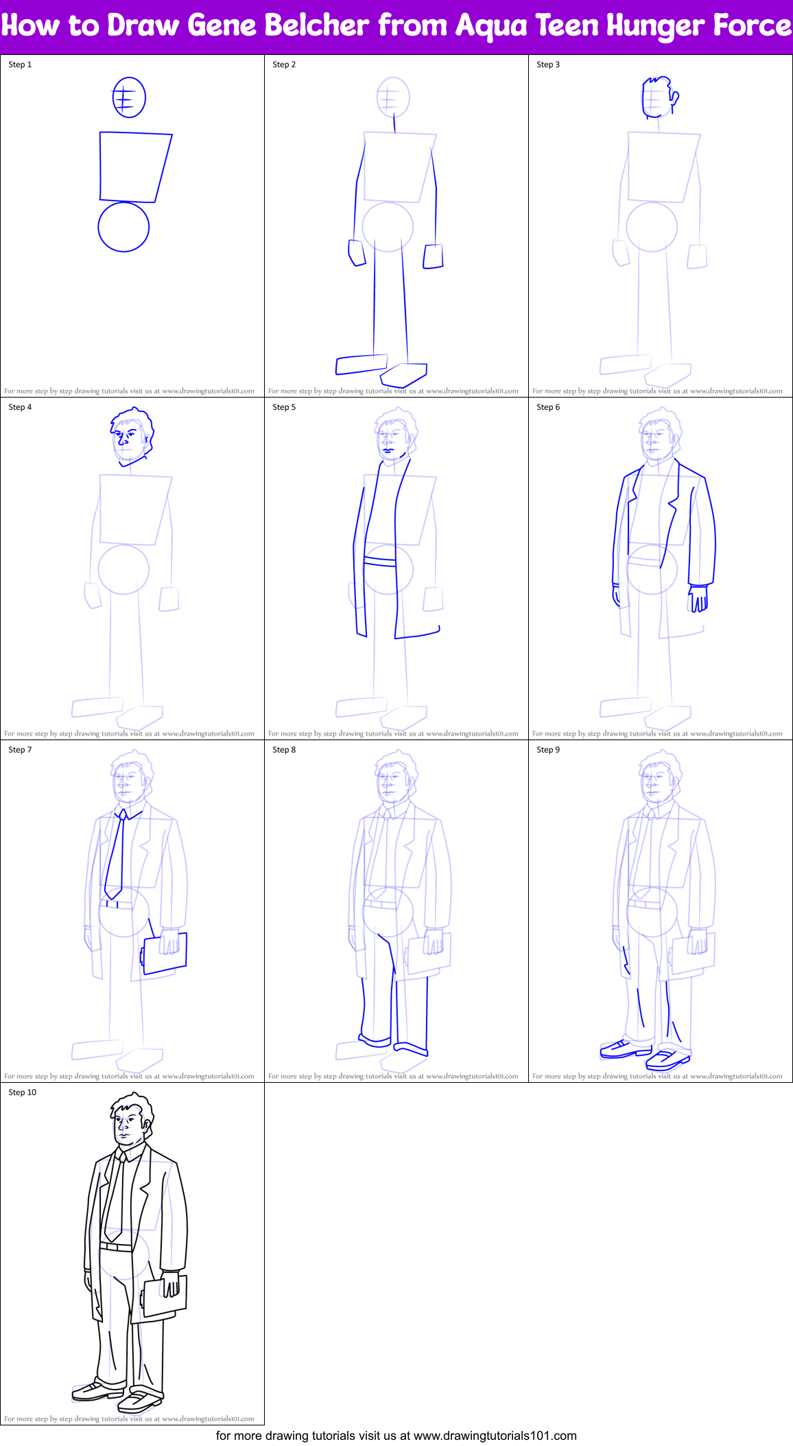 How to Draw Gene Belcher from Aqua Teen Hunger Force Printable Step by Step