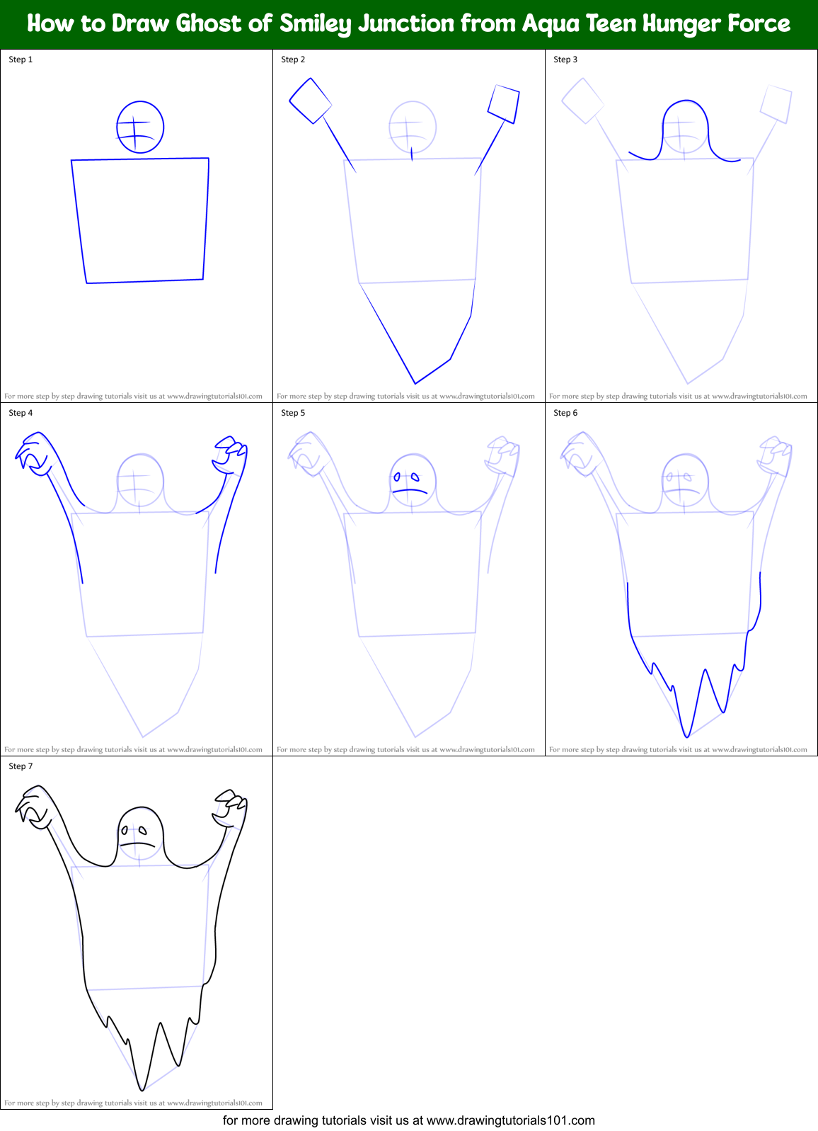 How to Draw Ghost of Smiley Junction from Aqua Teen Hunger Force Printable Step by Step