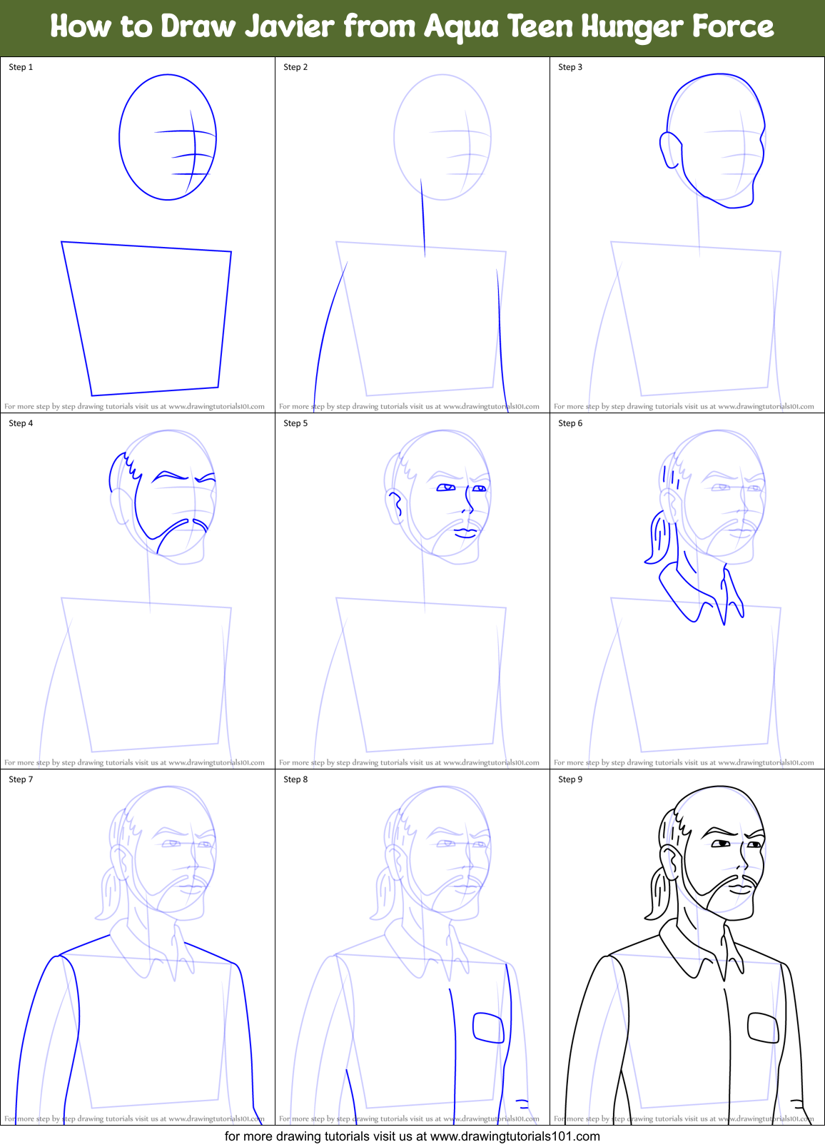 How to Draw Javier from Aqua Teen Hunger Force Printable Step by Step