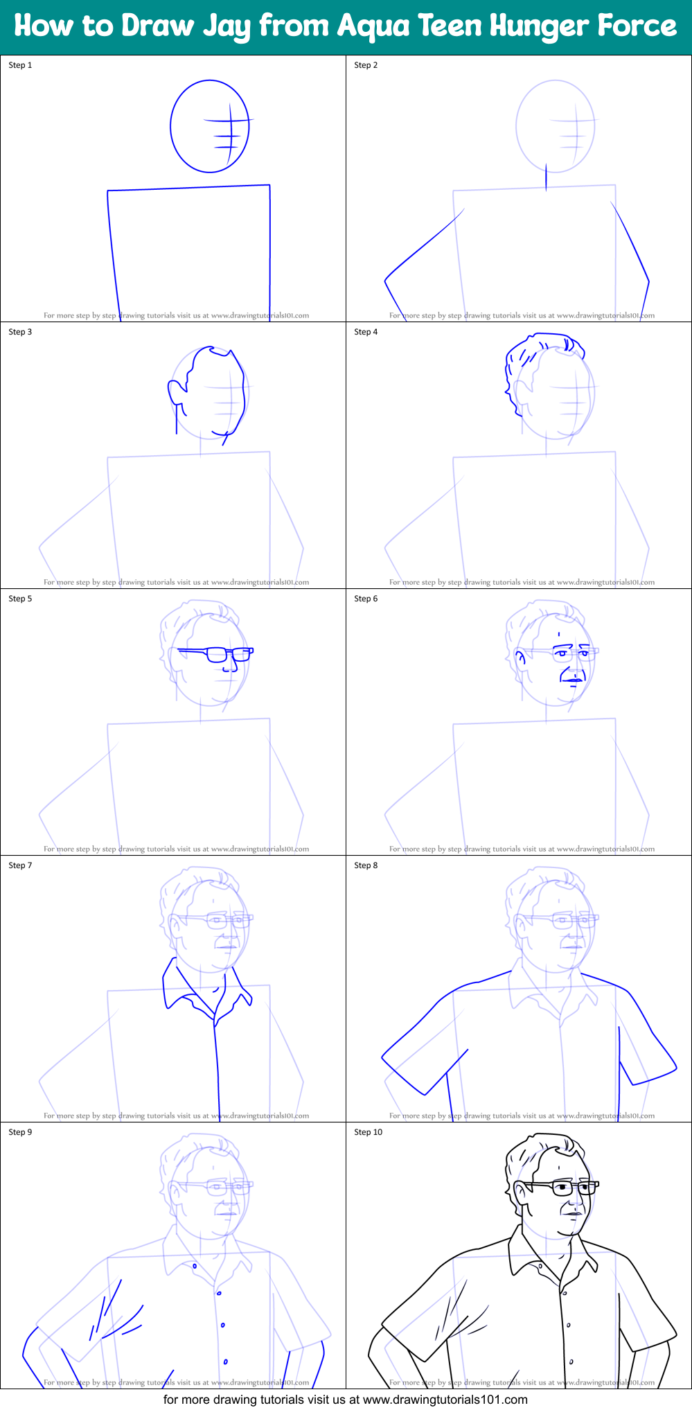 How to Draw Jay from Aqua Teen Hunger Force Printable Step by Step