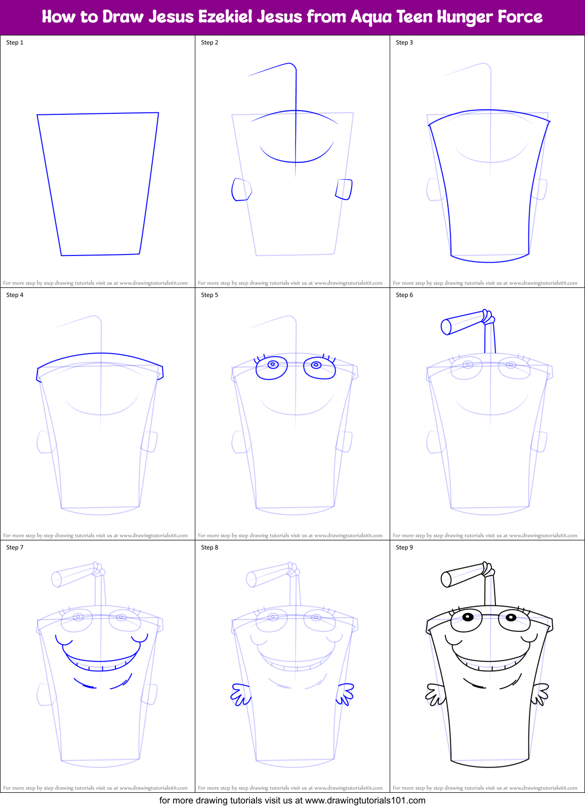 How to Draw Jesus Ezekiel Jesus from Aqua Teen Hunger Force Printable Step by Step