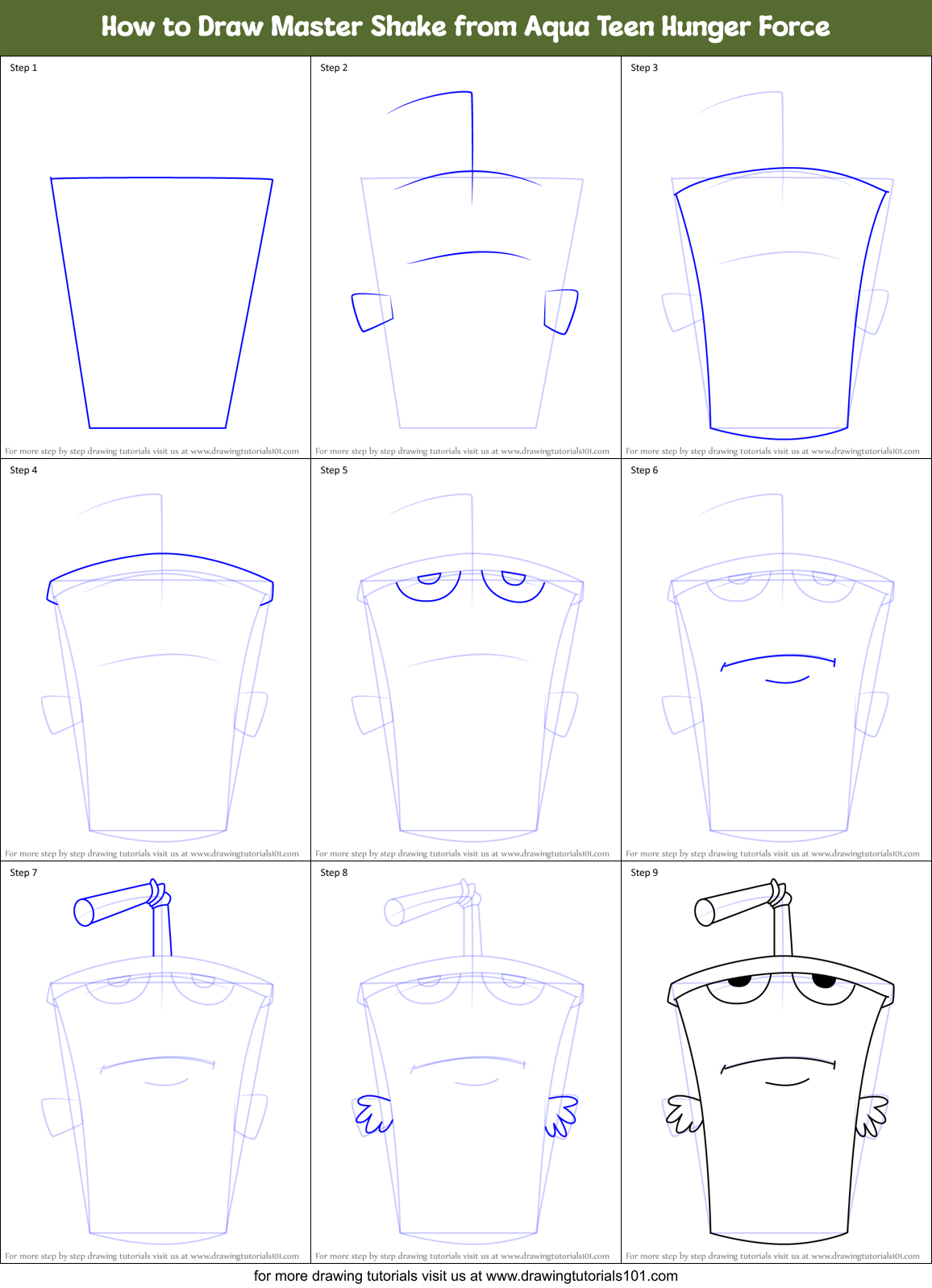 How to Draw Master Shake from Aqua Teen Hunger Force Printable Step by Step