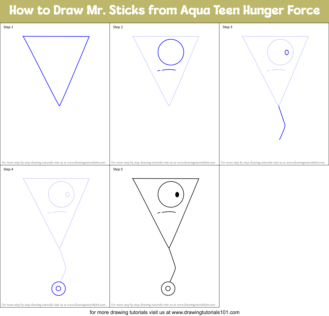 How to Draw Mr. Sticks from Aqua Teen Hunger Force Printable Step by Step