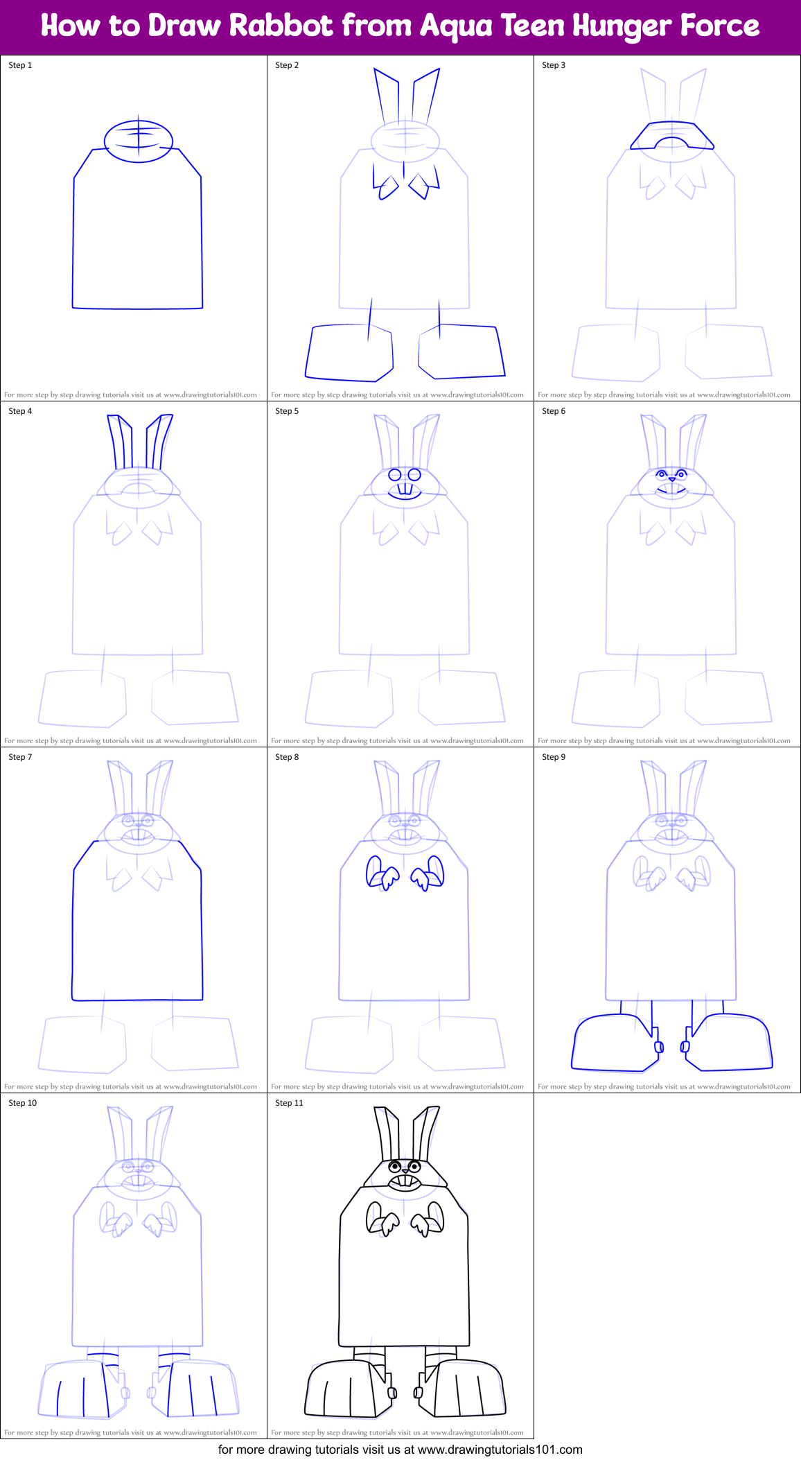 How to Draw Rabbot from Aqua Teen Hunger Force Printable Step by Step