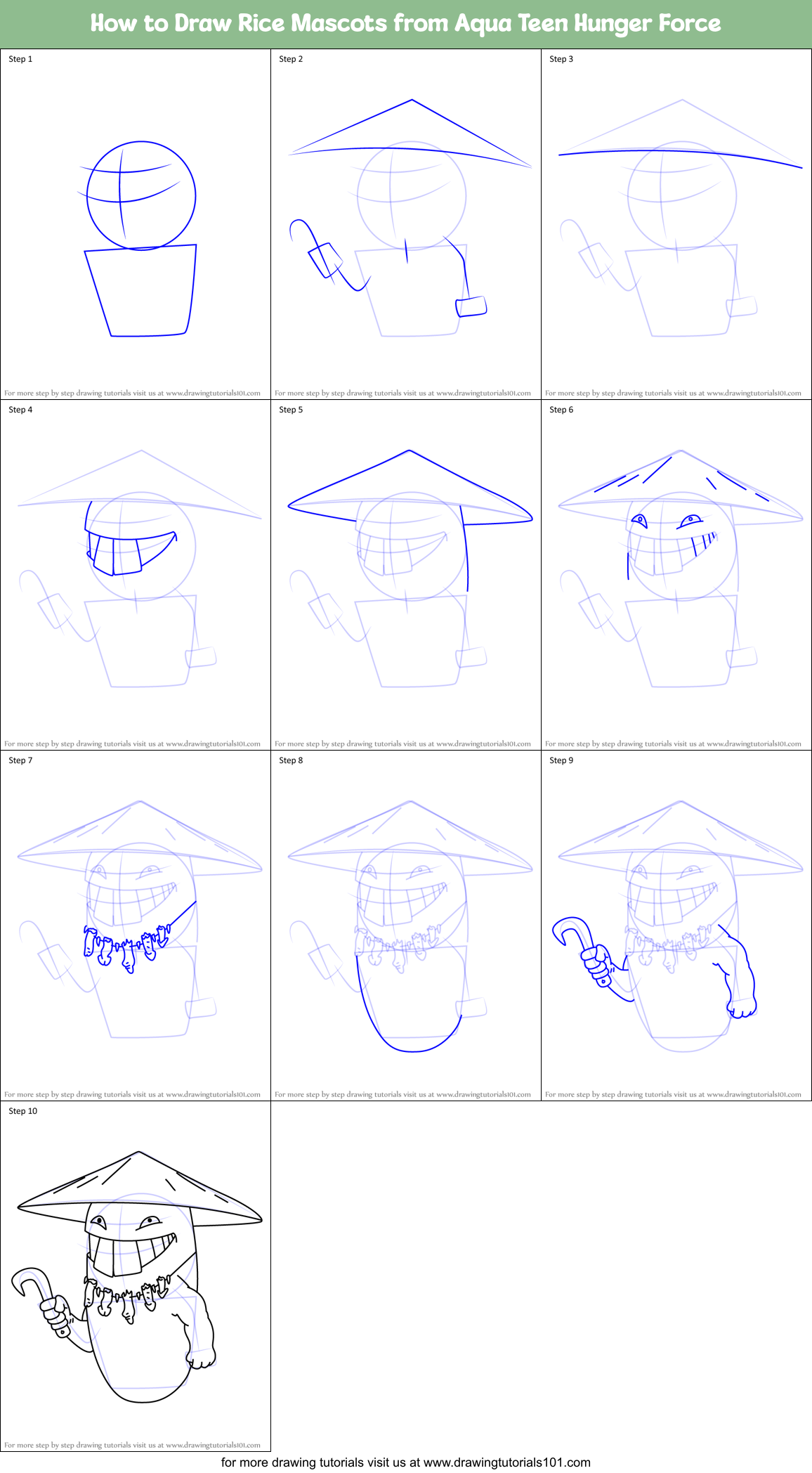 How to Draw Rice Mascots from Aqua Teen Hunger Force Printable Step by Step