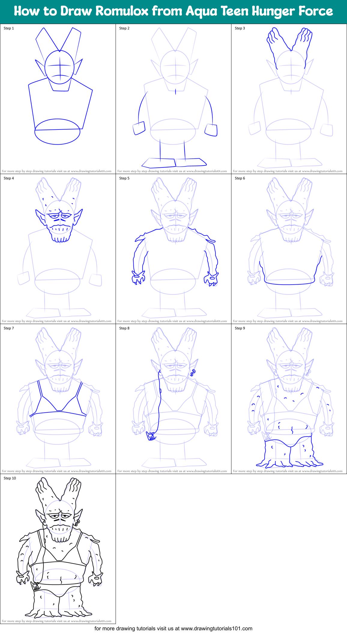 How to Draw Romulox from Aqua Teen Hunger Force Printable Step by Step