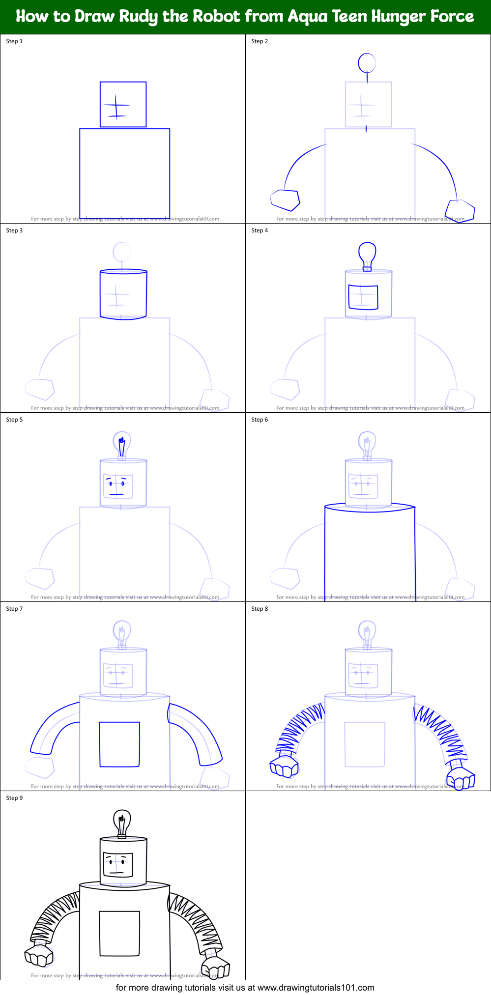 How to Draw Rudy the Robot from Aqua Teen Hunger Force Printable Step by Step