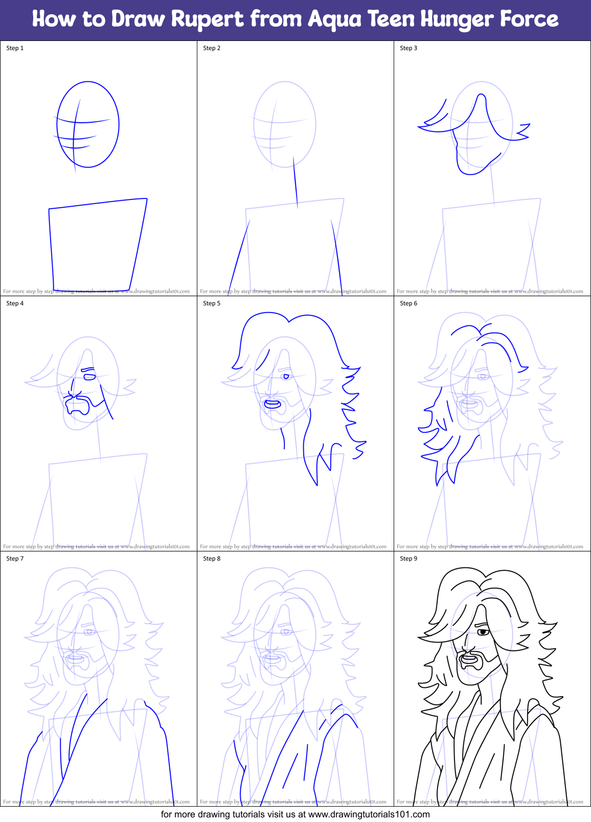 How to Draw Rupert from Aqua Teen Hunger Force Printable Step by Step