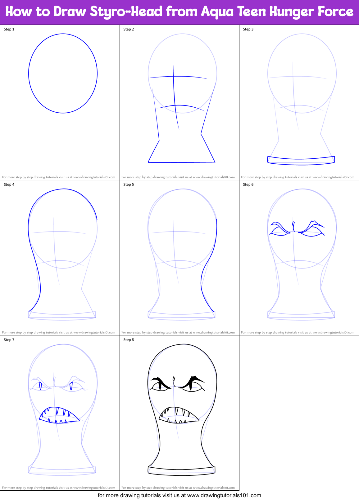 How to Draw Styro-Head from Aqua Teen Hunger Force Printable Step by Step
