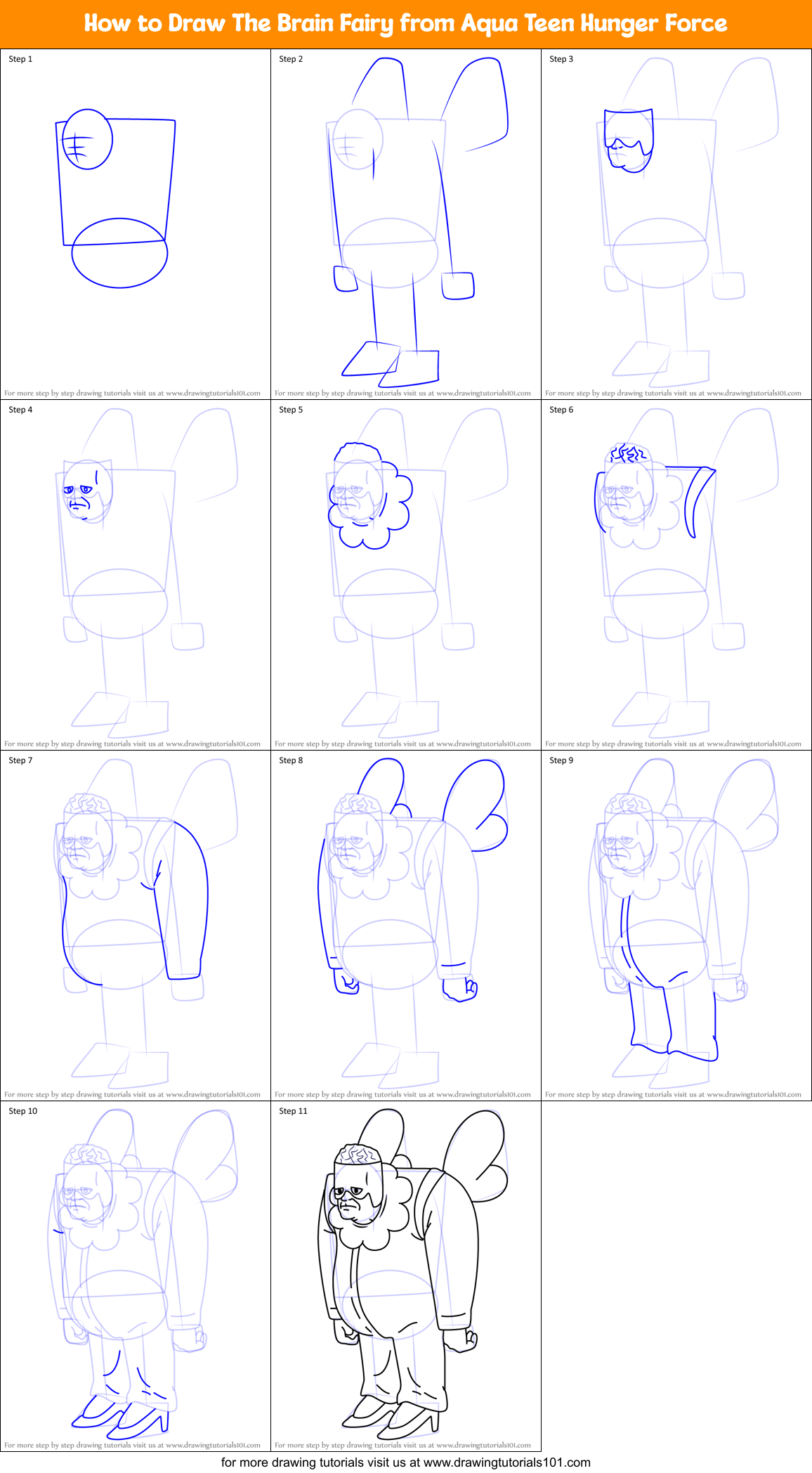 How to Draw The Brain Fairy from Aqua Teen Hunger Force Printable Step by Step