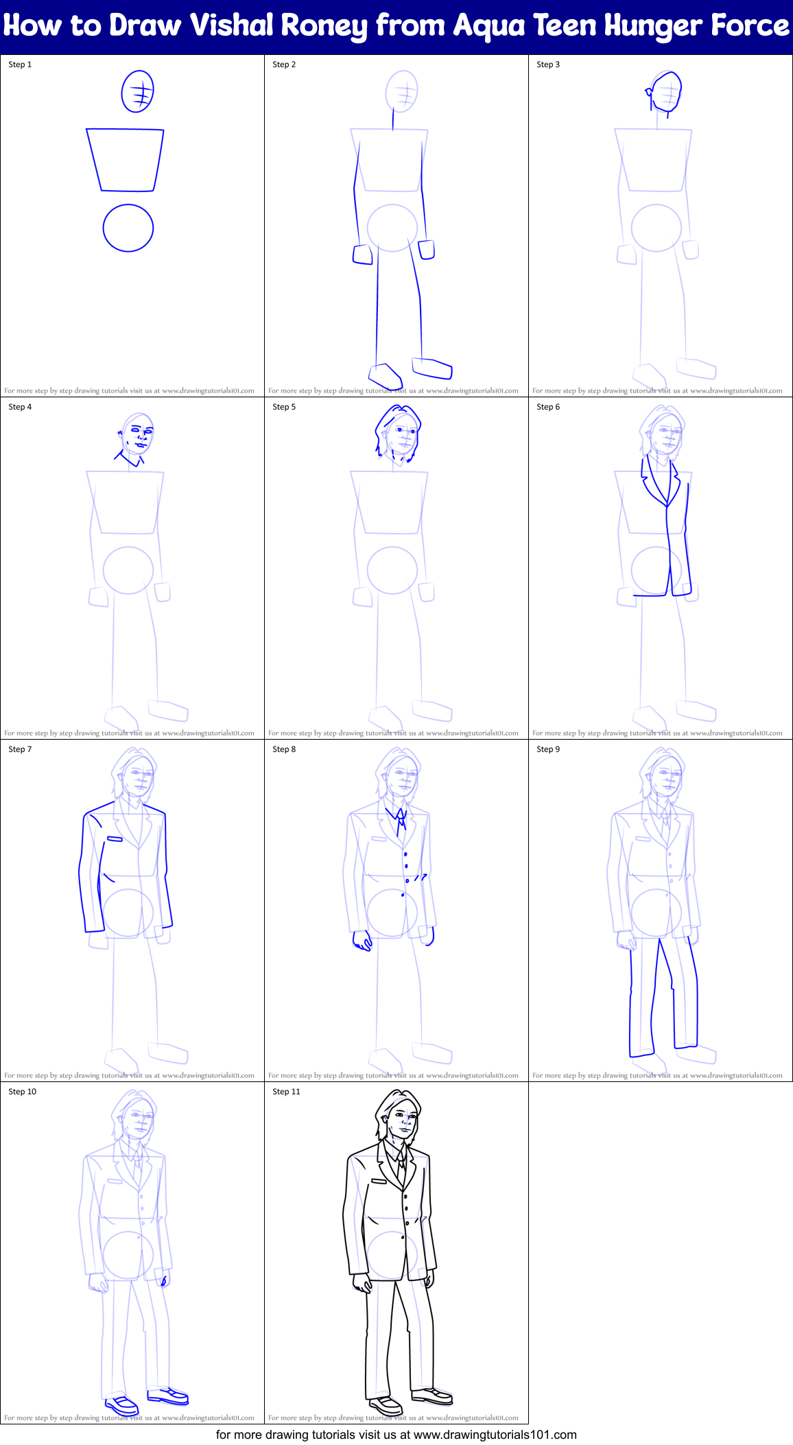 How to Draw Vishal Roney from Aqua Teen Hunger Force Printable Step by Step