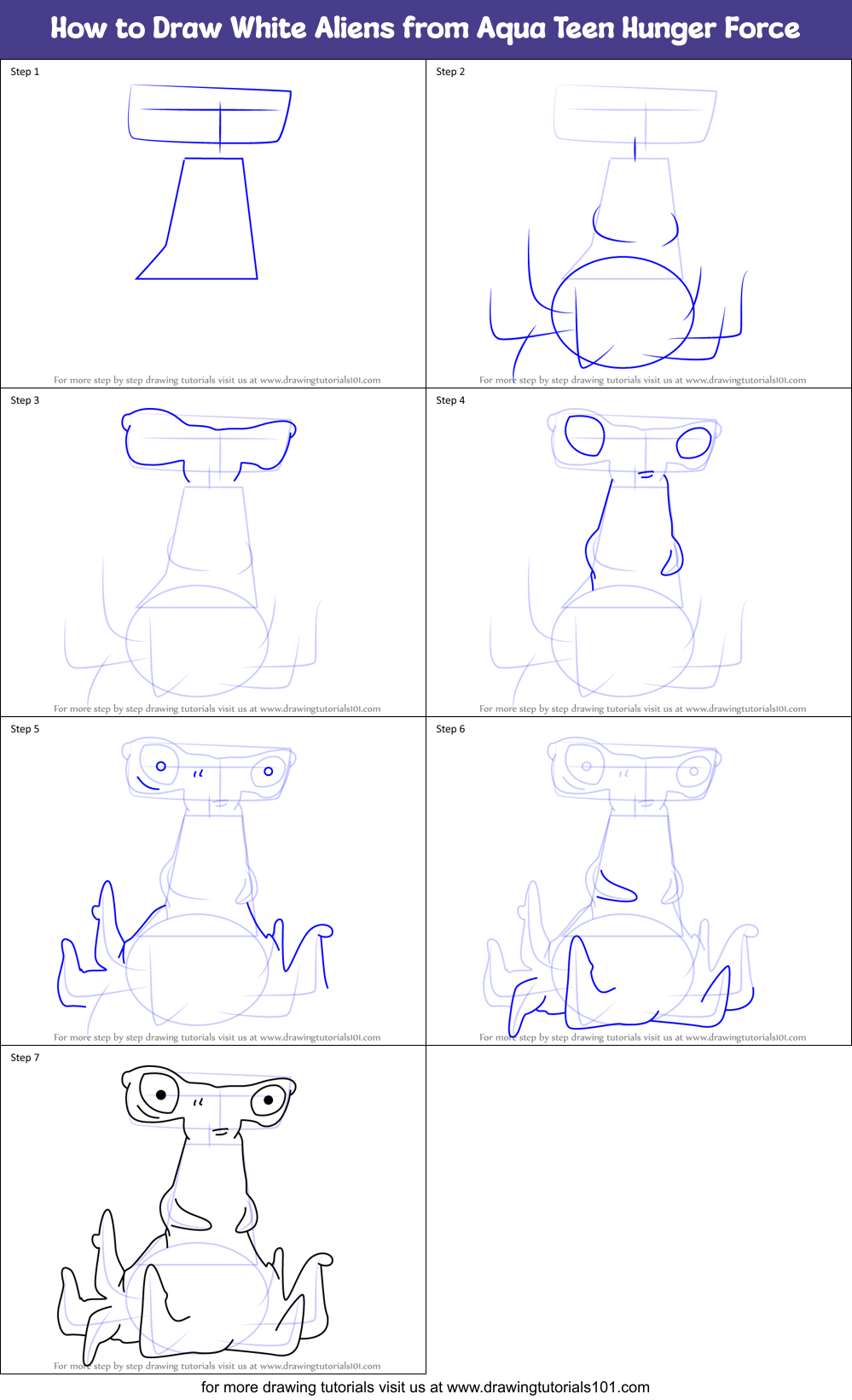 How to Draw White Aliens from Aqua Teen Hunger Force Printable Step by Step