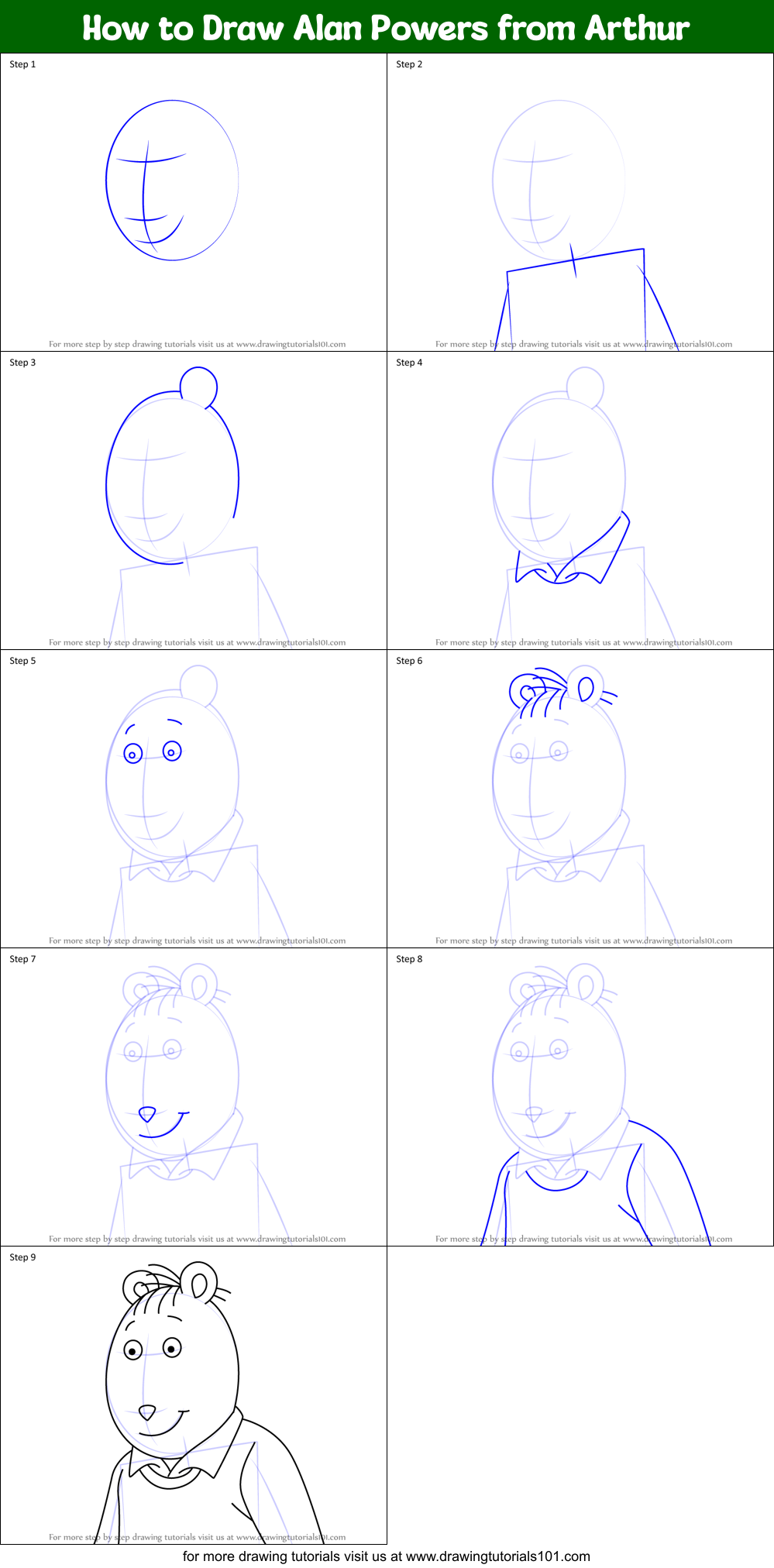 How to Draw Alan Powers from Arthur Printable Step by Step