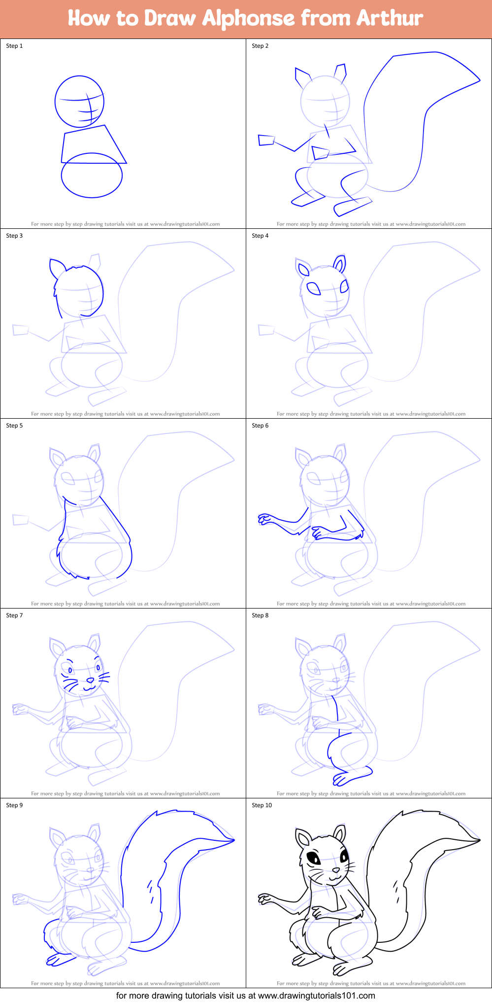 How to Draw Alphonse from Arthur Printable Step by Step