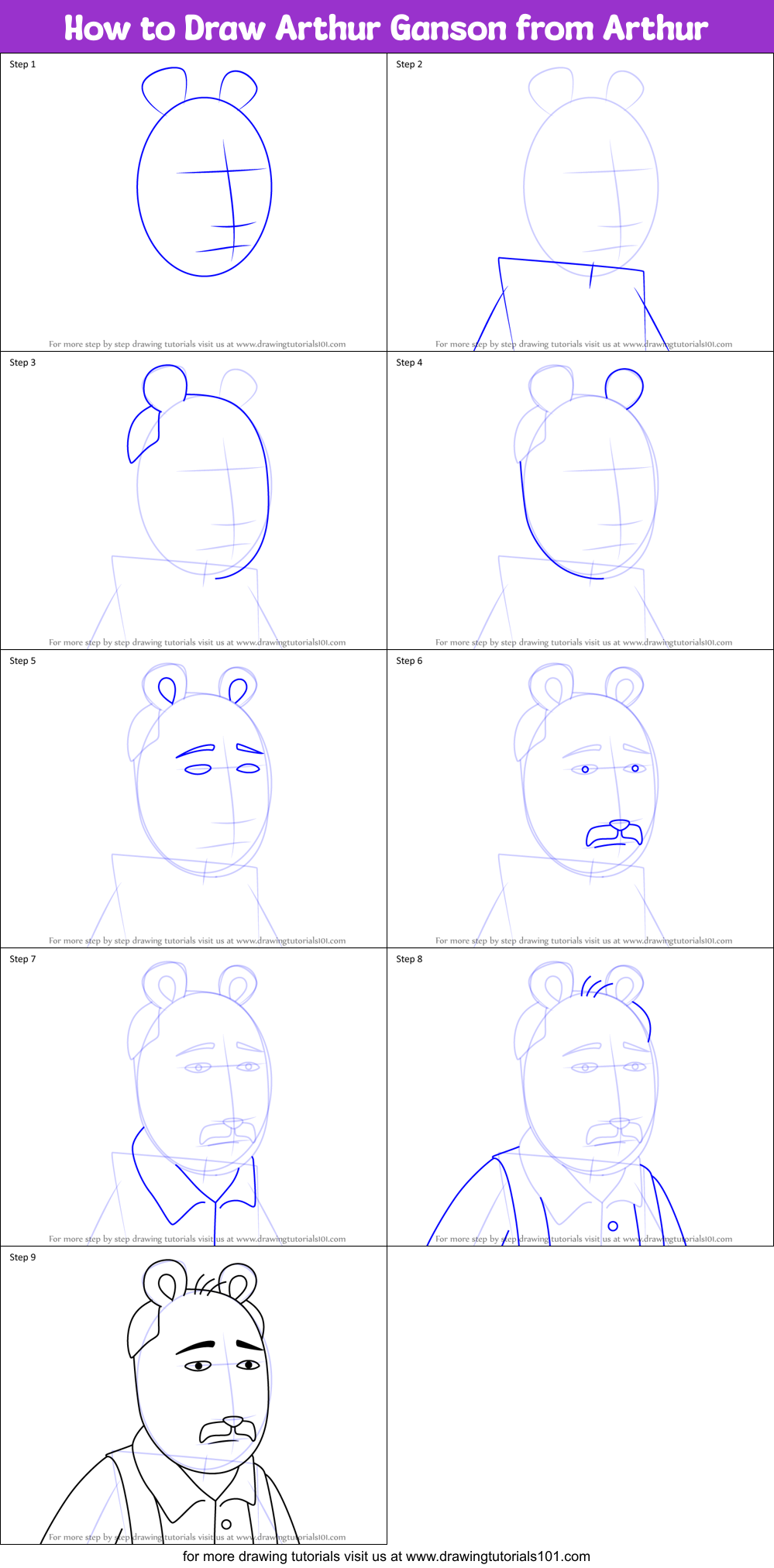 How to Draw Arthur Ganson from Arthur Printable Step by Step