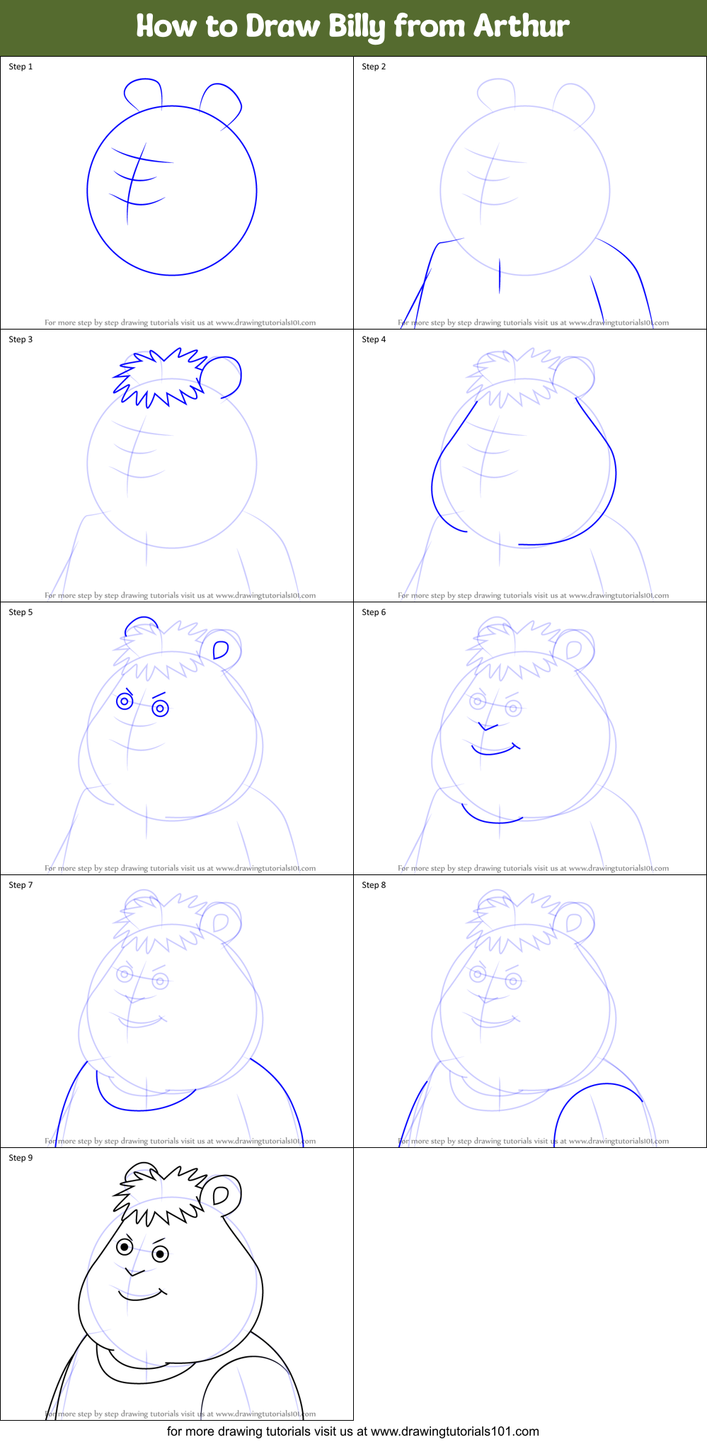 How to Draw Billy from Arthur Printable Step by Step