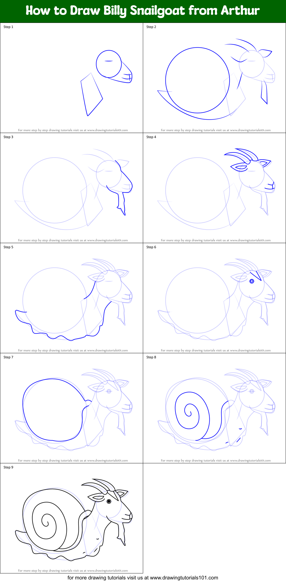 How to Draw Billy Snailgoat from Arthur Printable Step by Step