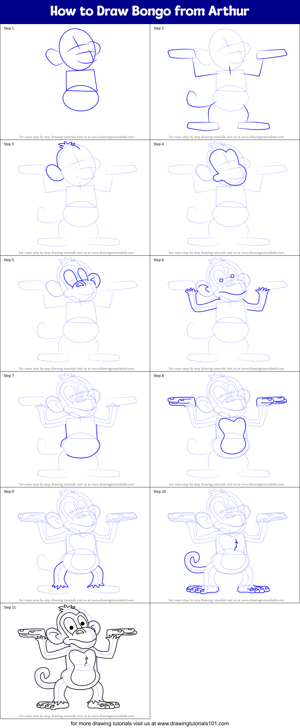 How to Draw Bongo from Arthur Printable Step by Step