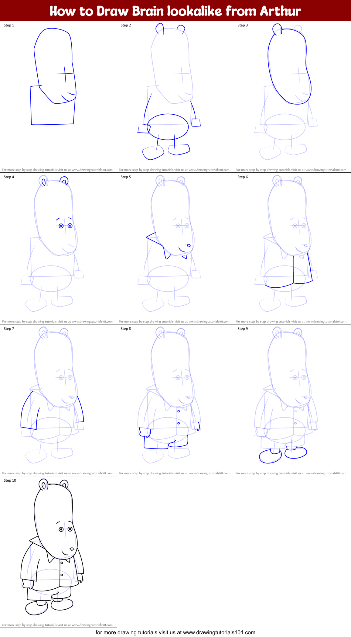 How to Draw Brain lookalike from Arthur Printable Step by Step