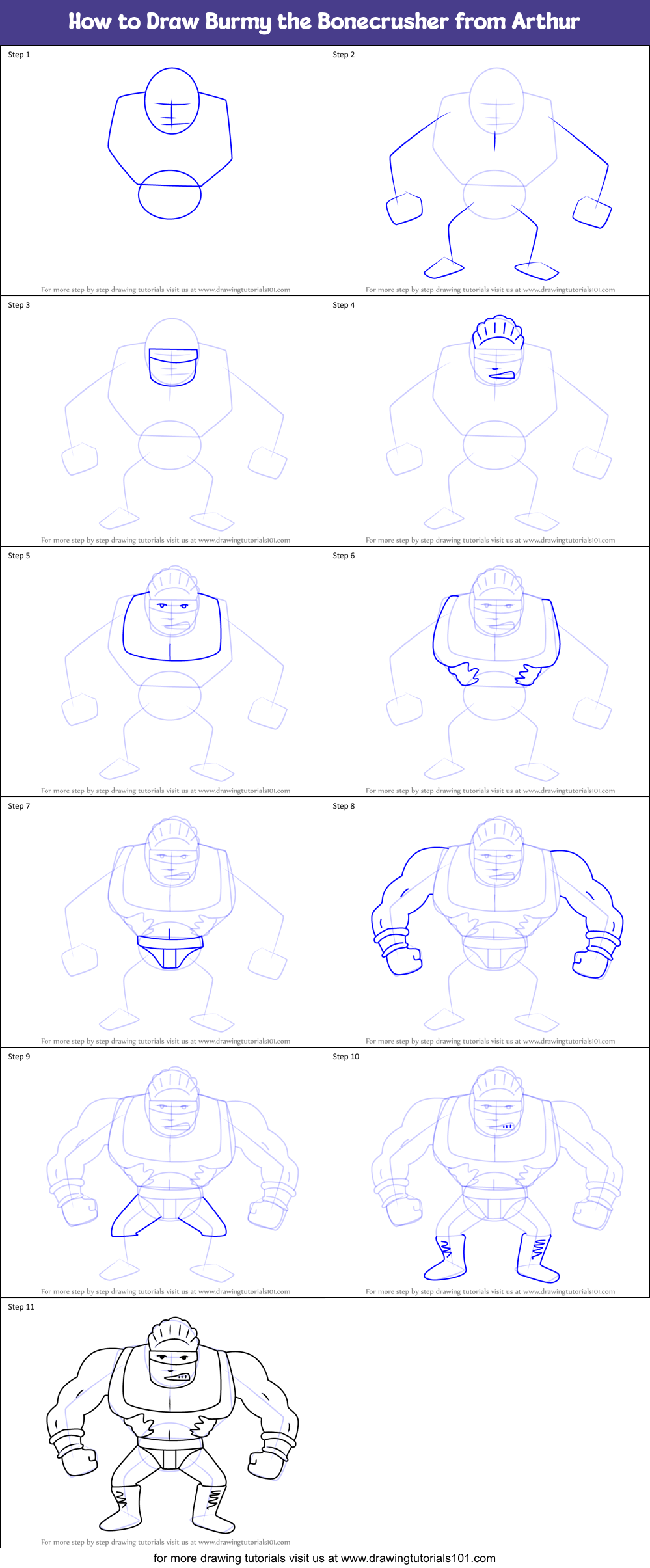 How to Draw Burmy the Bonecrusher from Arthur Printable Step by Step